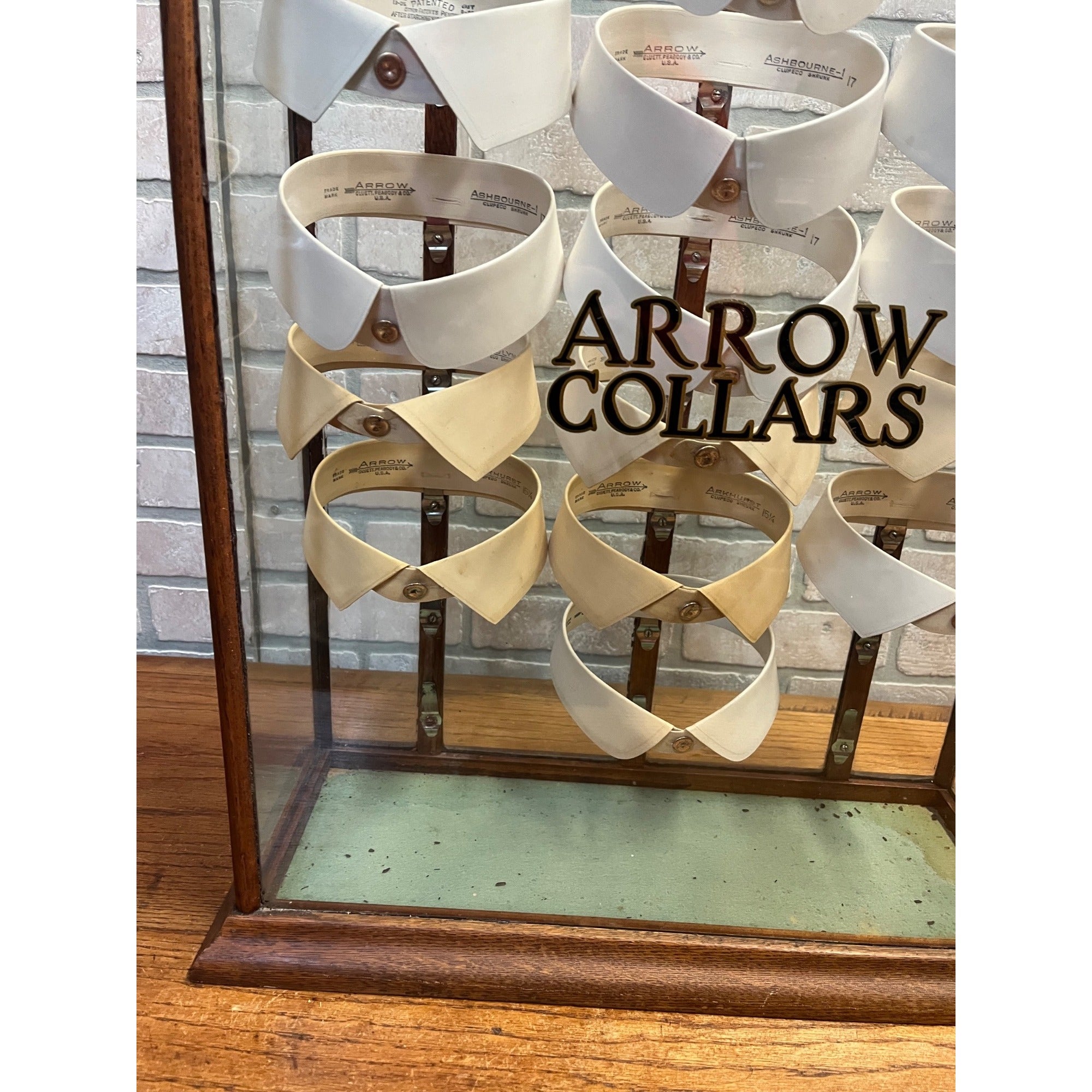 Antique Wood and Glass Mercantile Arrow Collar Store Display / Vintage Clothing / Haberdashery