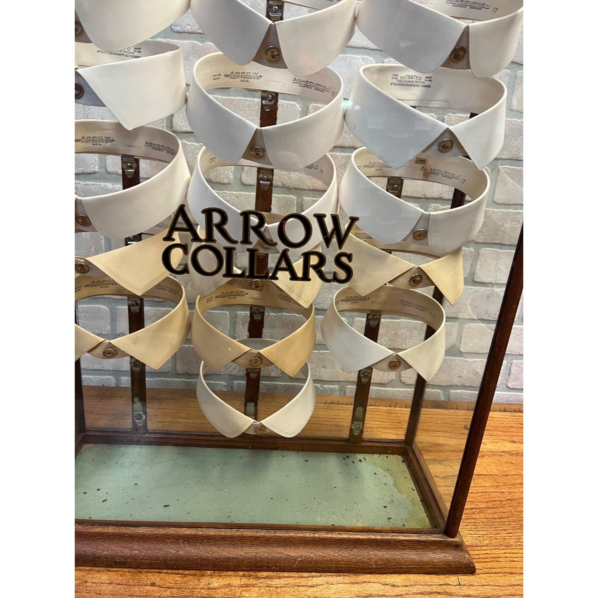 Antique Wood and Glass Mercantile Arrow Collar Store Display / Vintage Clothing / Haberdashery