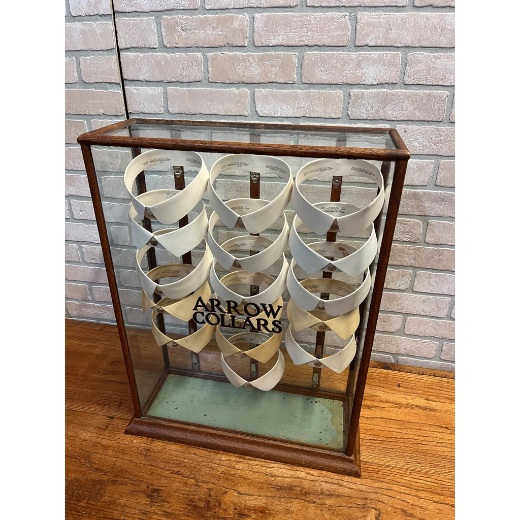 Antique Wood and Glass Mercantile Arrow Collar Store Display / Vintage Clothing / Haberdashery