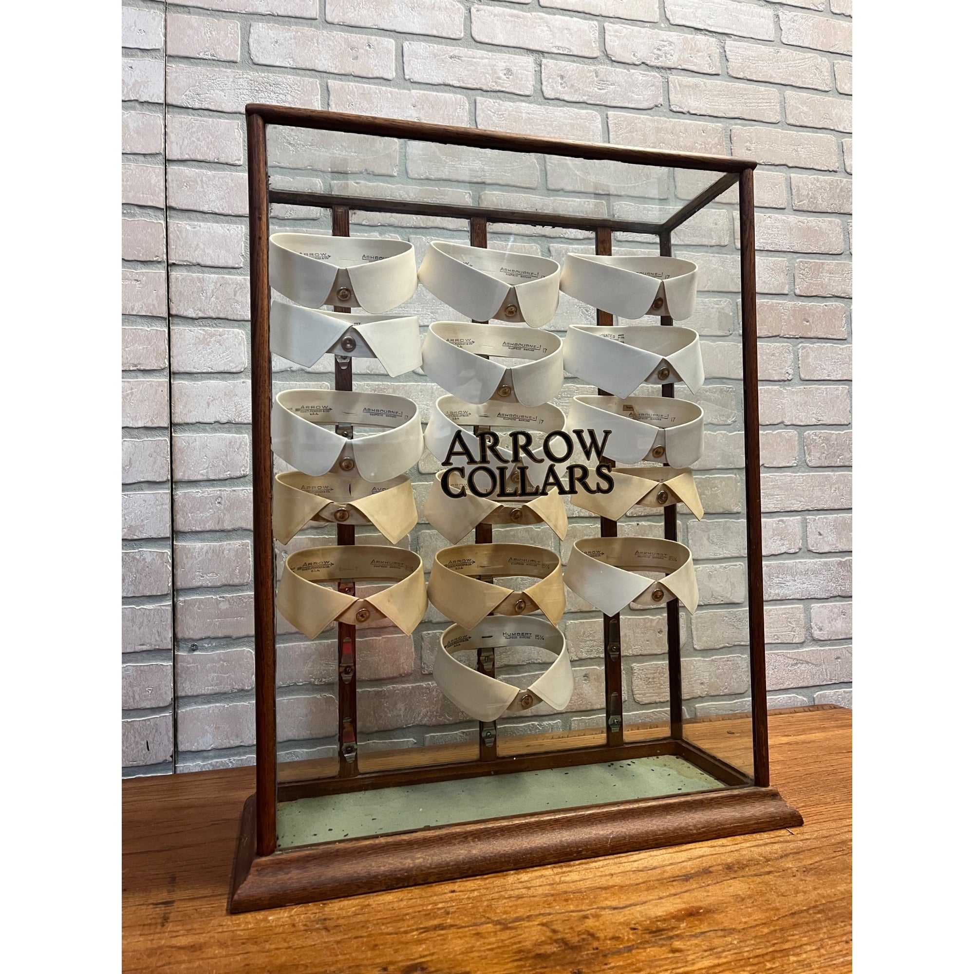 Antique Wood and Glass Mercantile Arrow Collar Store Display / Vintage Clothing / Haberdashery