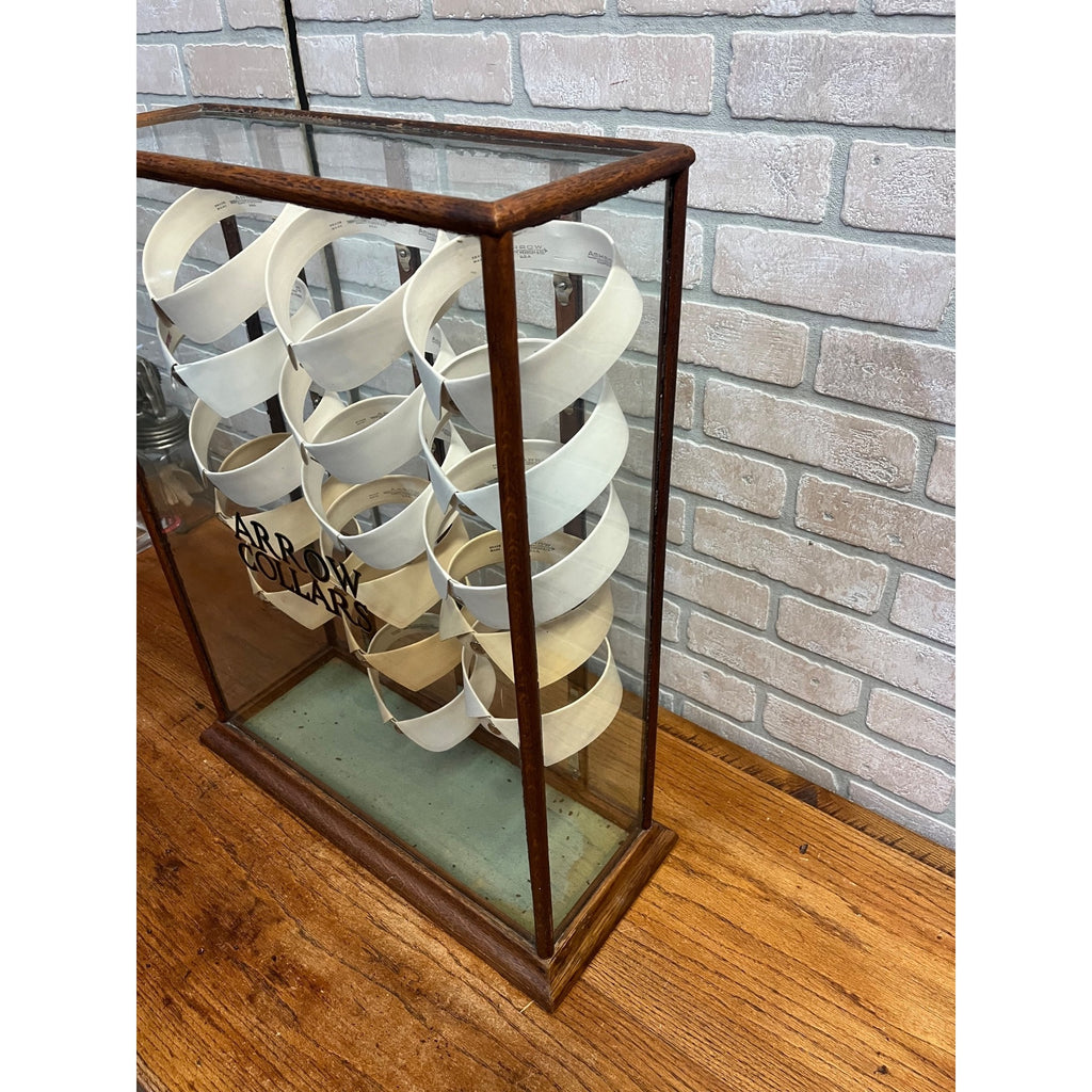 Antique Wood and Glass Mercantile Arrow Collar Store Display / Vintage Clothing / Haberdashery