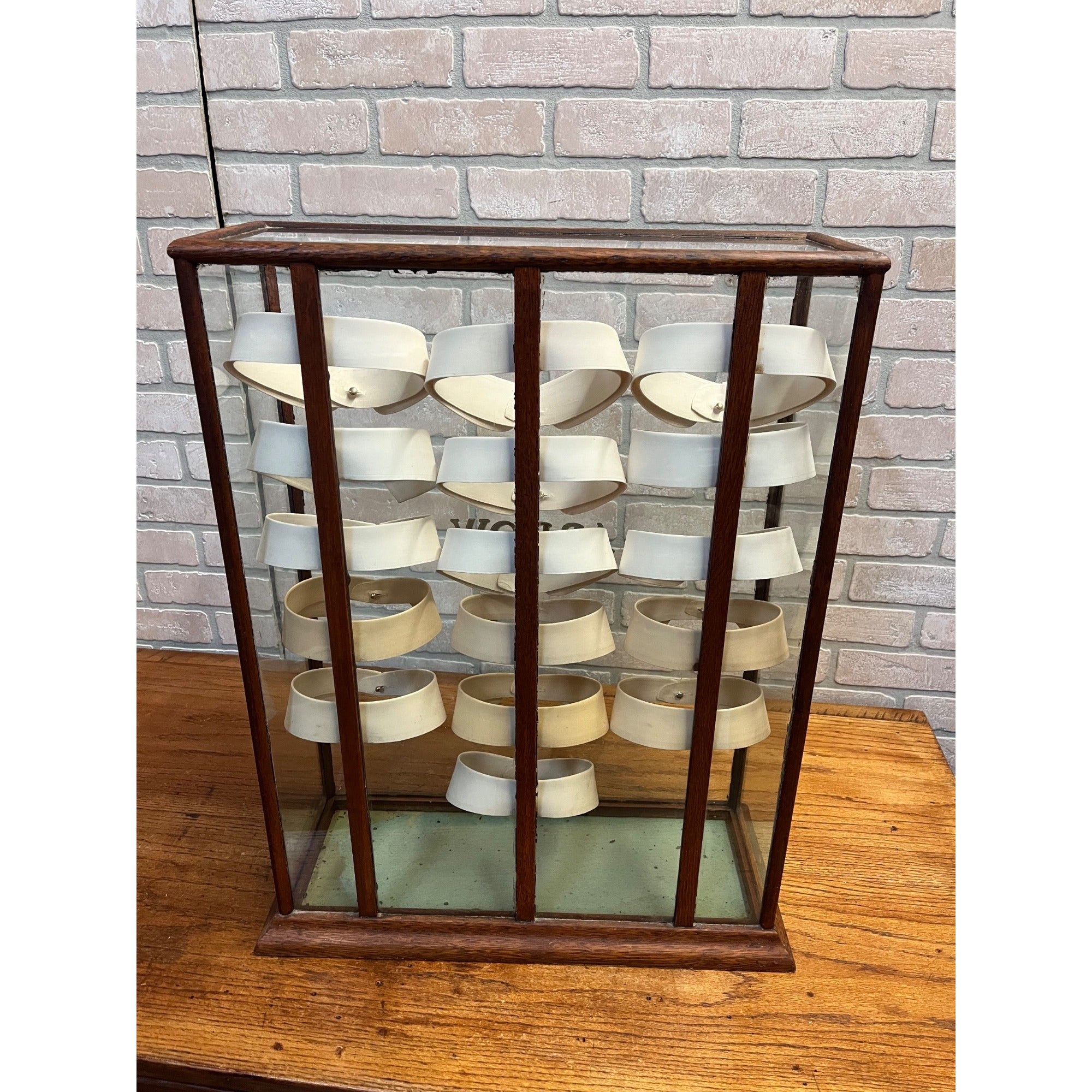 Antique Wood and Glass Mercantile Arrow Collar Store Display / Vintage Clothing / Haberdashery