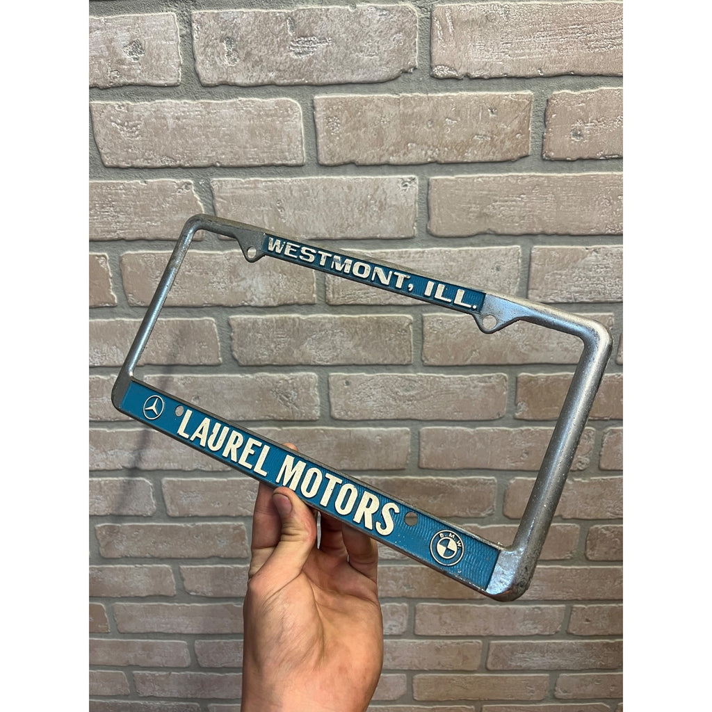 Vintage Mercedes-Benz BMW Booster Dealer License Plate Frame Westmont IL Laurel