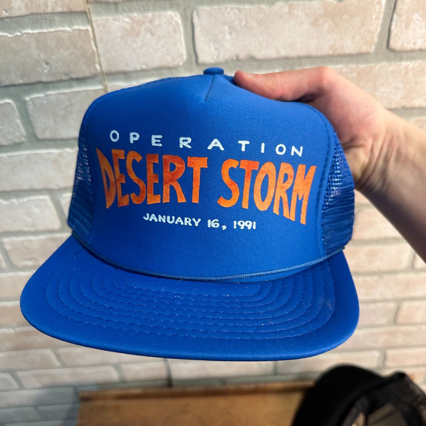 (2) OPERATION DESERT STORM 1991 MESH RETRO SNAPBACK HATS BLACK BLUE