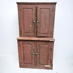 Antique Primitive Red Wooden Stepback Hutch Pantry Cupboard 19th Century _AA786