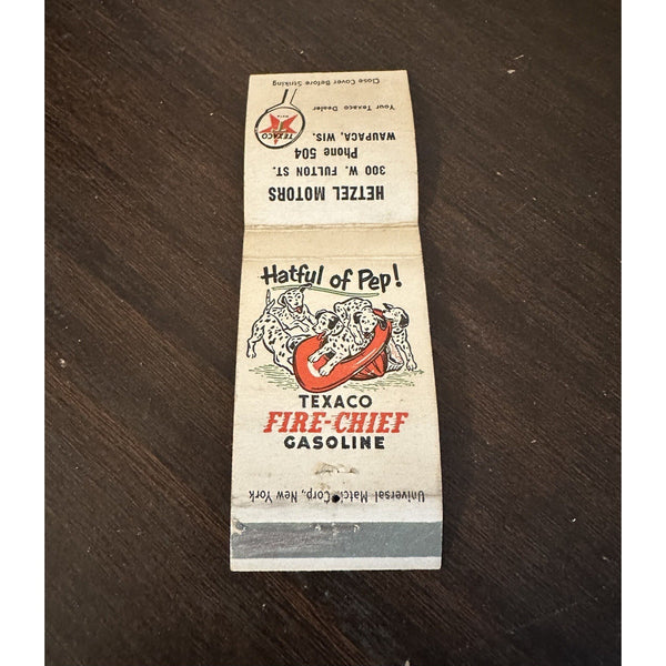 Vintage 1940s Texaco Gas Station Advertising Matchbook Hetzel Motors Waupaca Wis