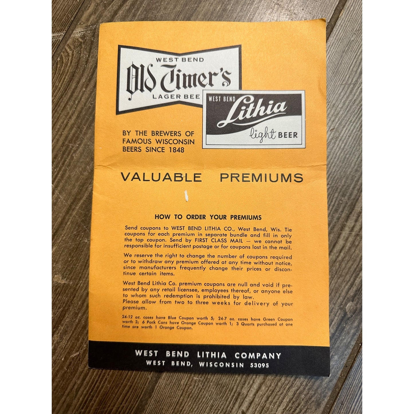 WEST BEND LITHIA BREWING COMPANY VALUABLE PREMIUMS ADVERTISING BOOKLET