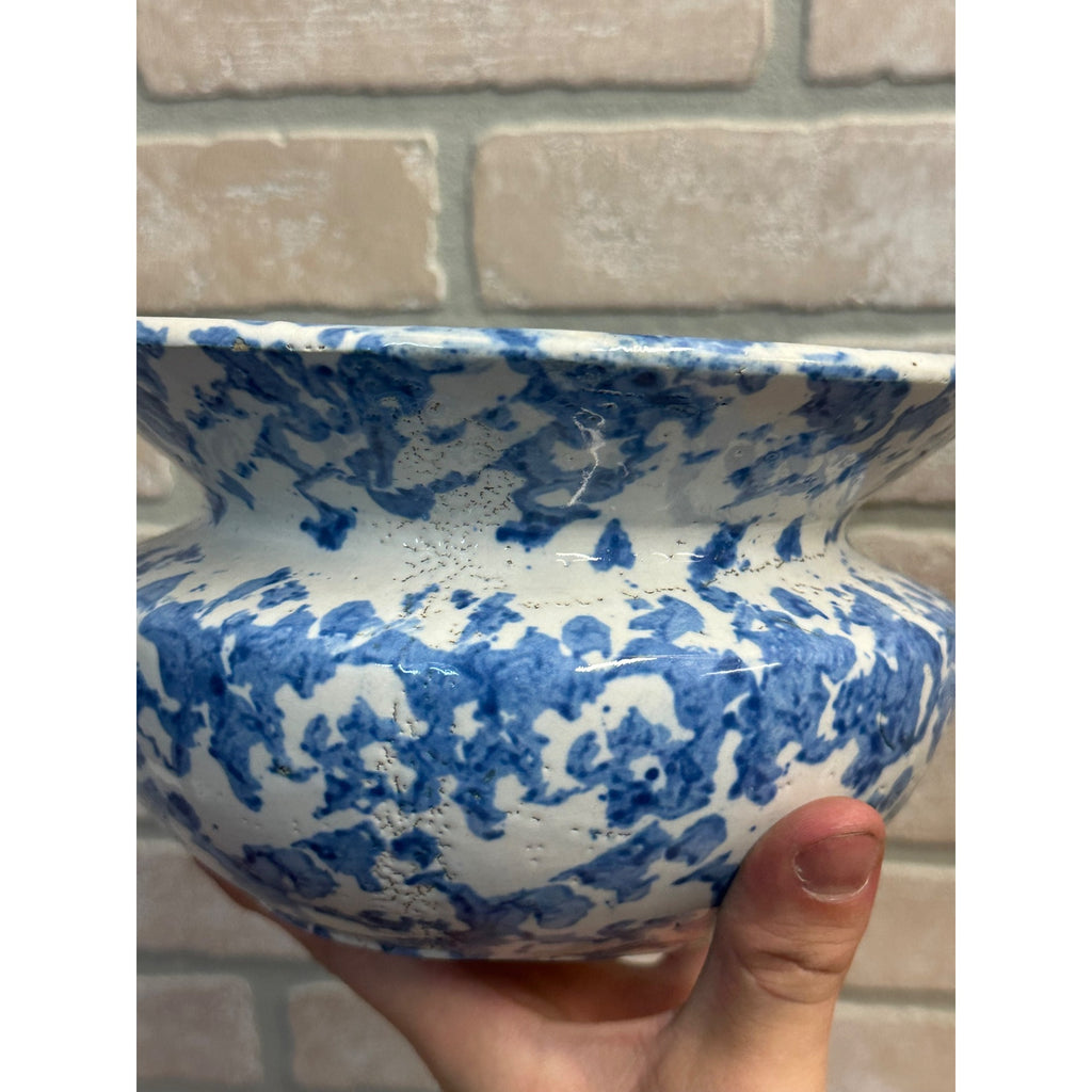 Antique 1800s Blue On White Stoneware Spongeware Spittoon Cuspidor