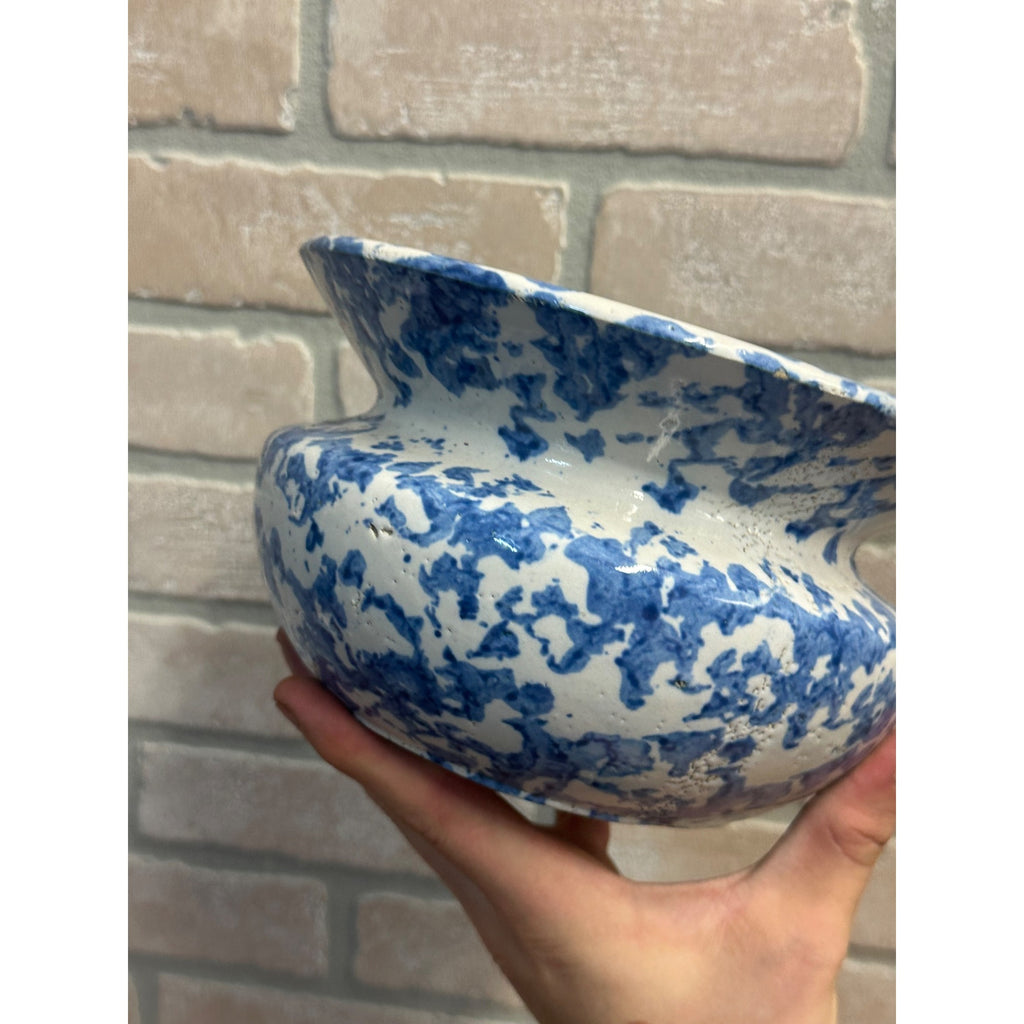 Antique 1800s Blue On White Stoneware Spongeware Spittoon Cuspidor