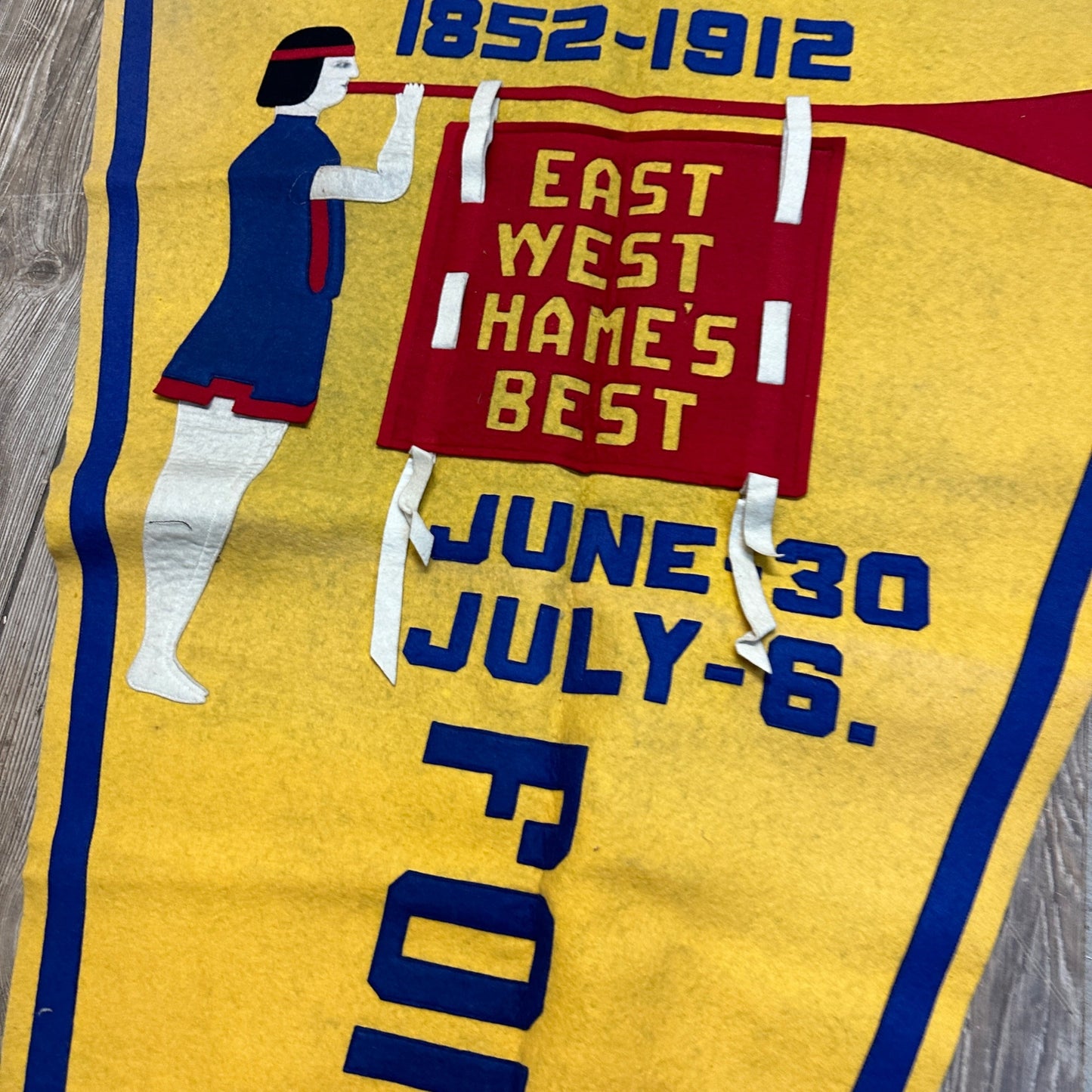 RARE Vintage 60 Years 1852-1912 Fond du Lac Wis Felt Banner Pennant