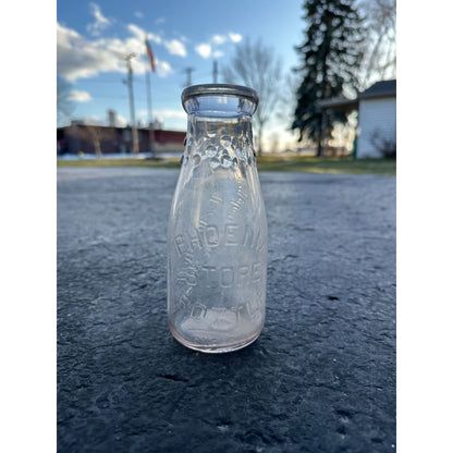 ANTIQUE PINT PHOENIX STORE MILK BOTTLE EMBOSSED HOBNAIL NATURES FINEST DAIRY