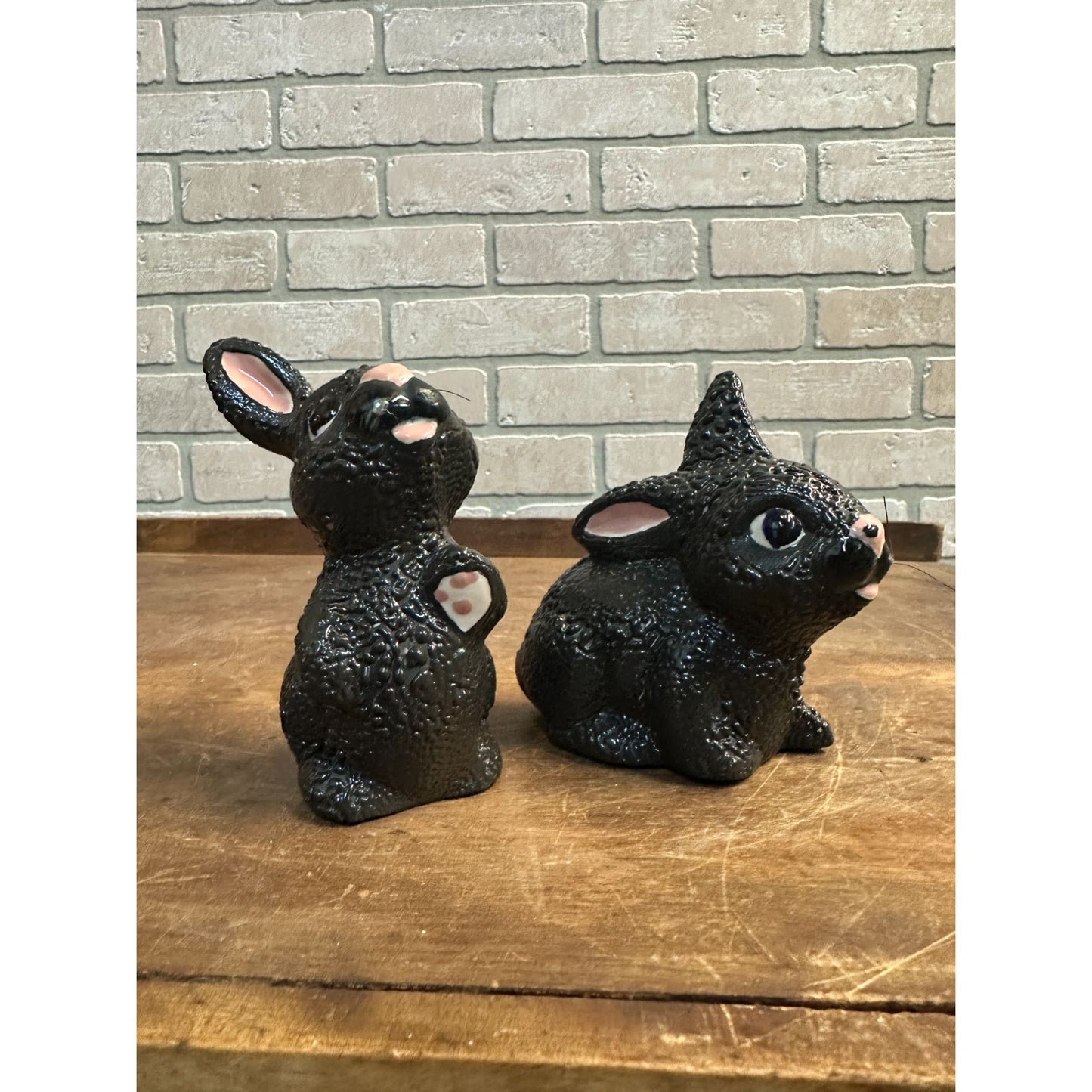 (2) Black Ceramic Easter Rabbit Bunnies Decor