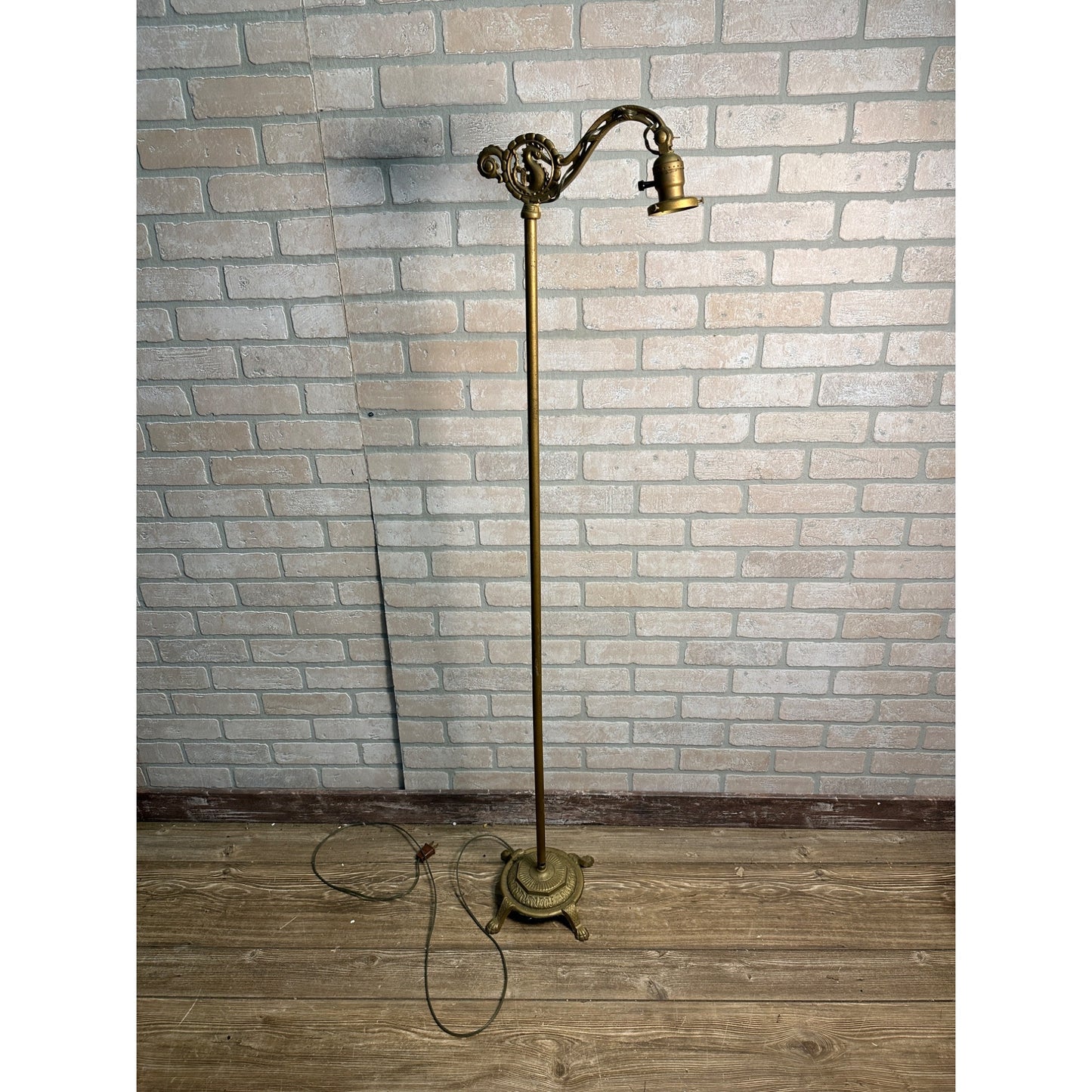 ANTIQUE 1930S CAST IRON SEAHORSE BRIDGE LAMP ART DECO 55" FLOOR LAMP