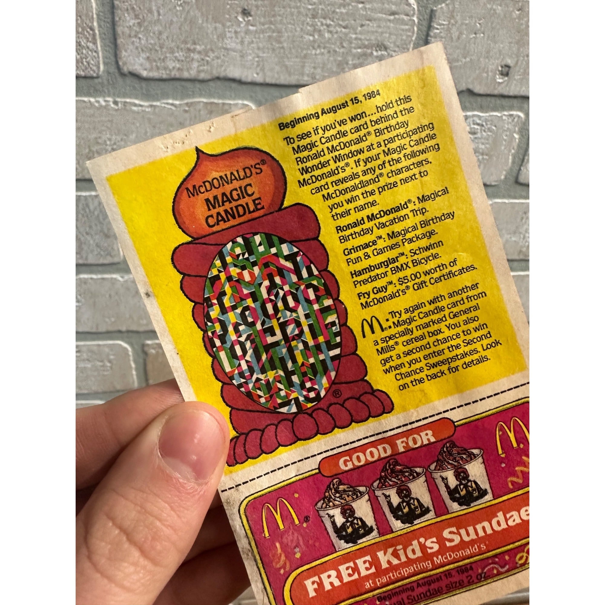 Vintage McDonald's Magic Candle Kids Sundae Coupon August 1984
