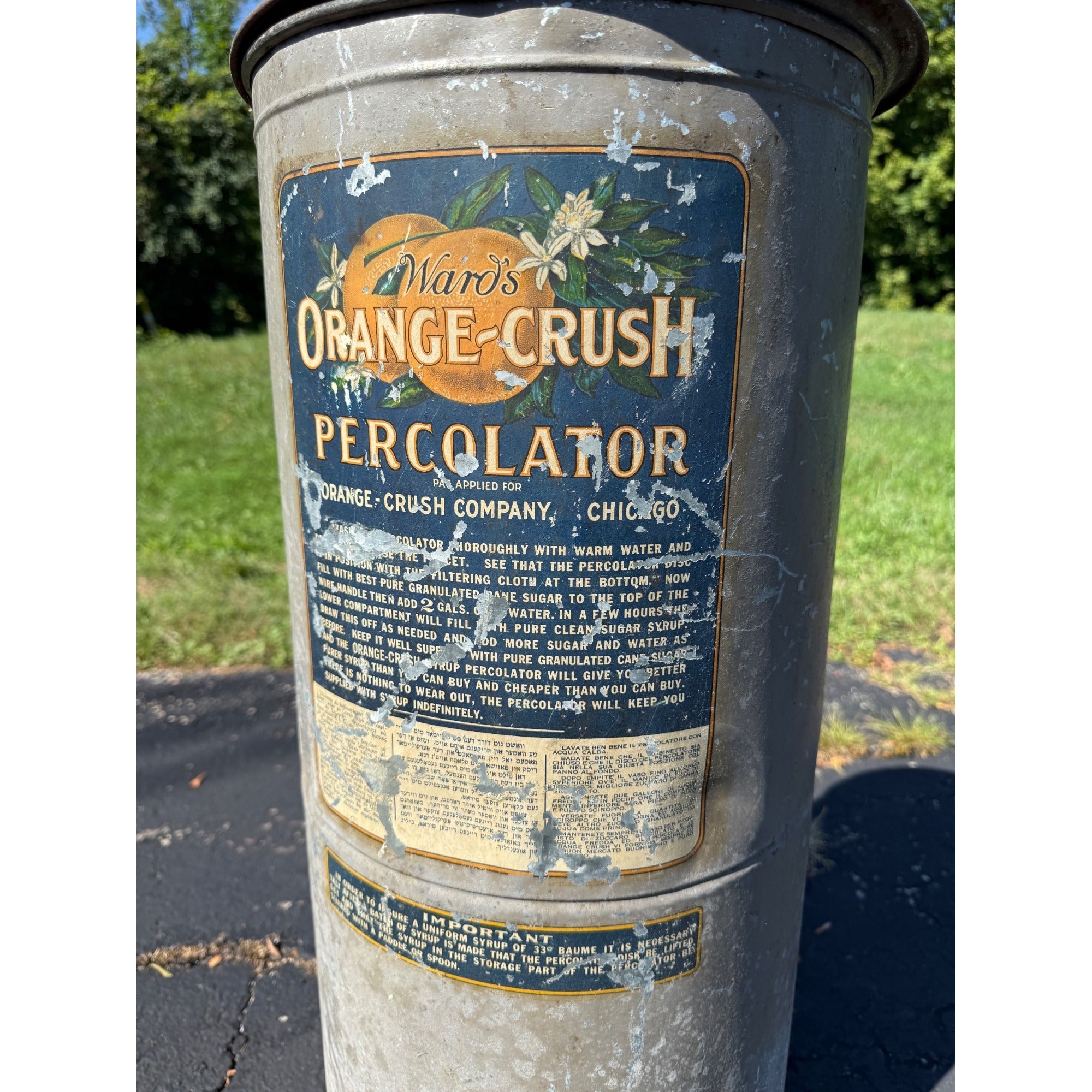 RARE Vintage Early 1900s Ward's Orange Crush Sugar Percolator General Store Sign