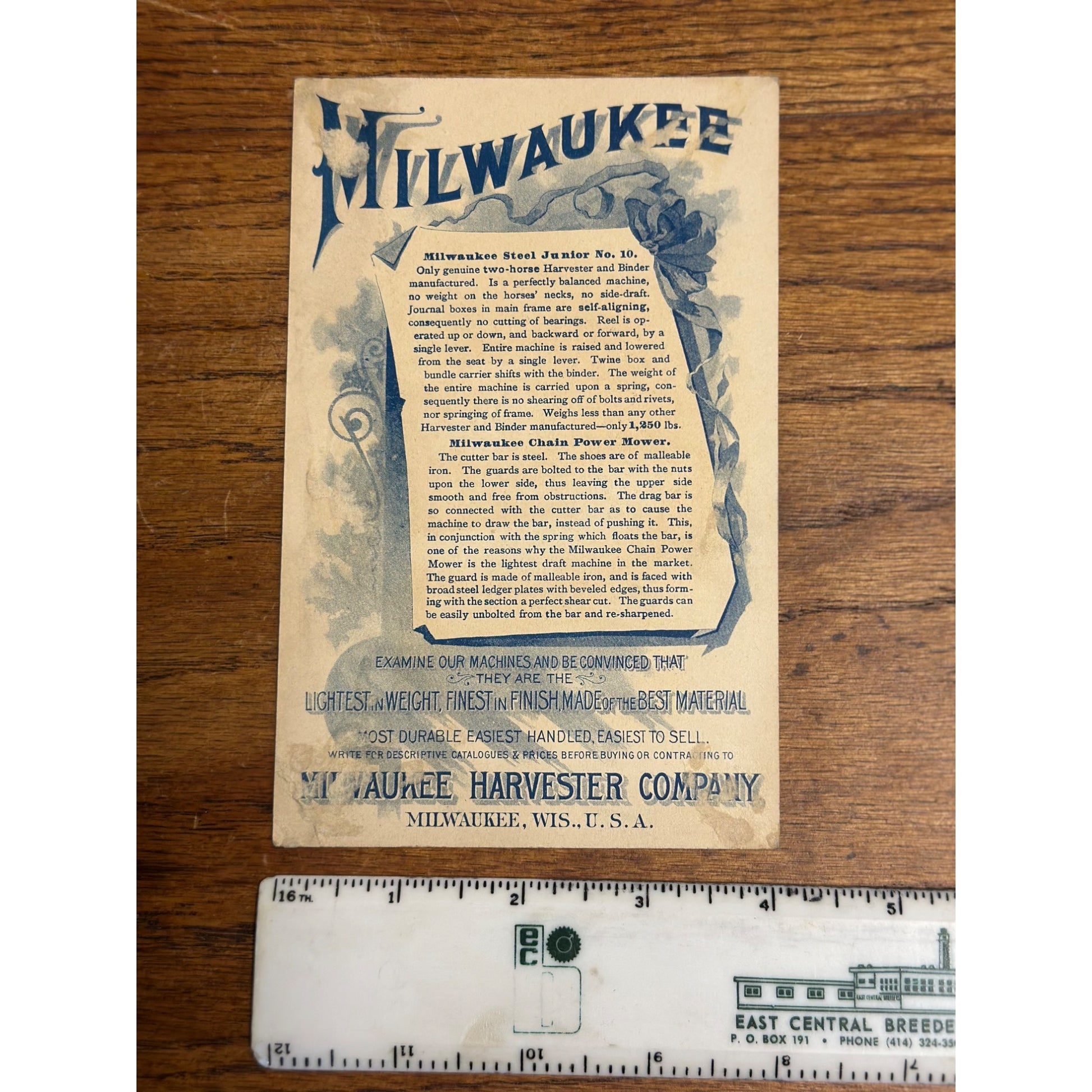 Antique Victorian Advertising Trade Card - Milwaukee Harvester Company Wis