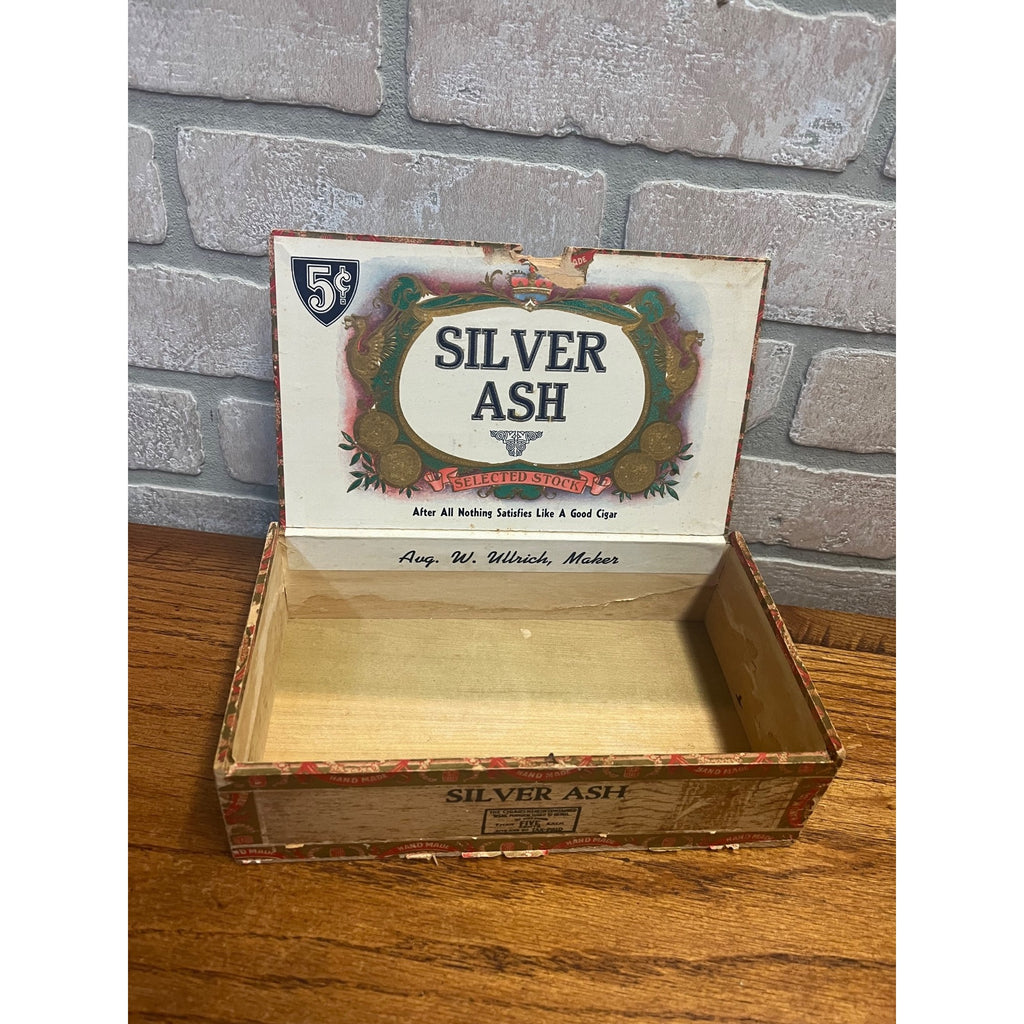 Vintage Wooden Cigar Box "Silver Ash" Advertising Ullrich Campbellsport Wisconsin