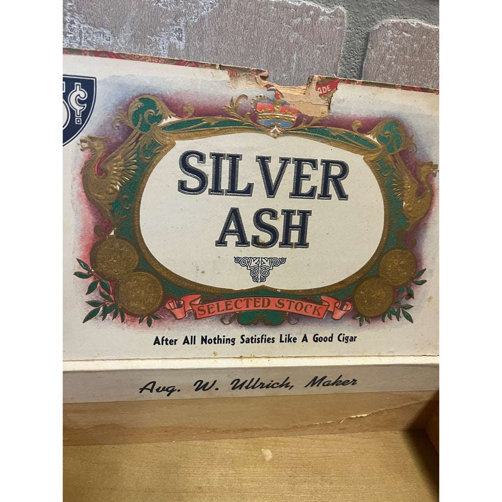 Vintage Wooden Cigar Box "Silver Ash" Advertising Ullrich Campbellsport Wisconsin