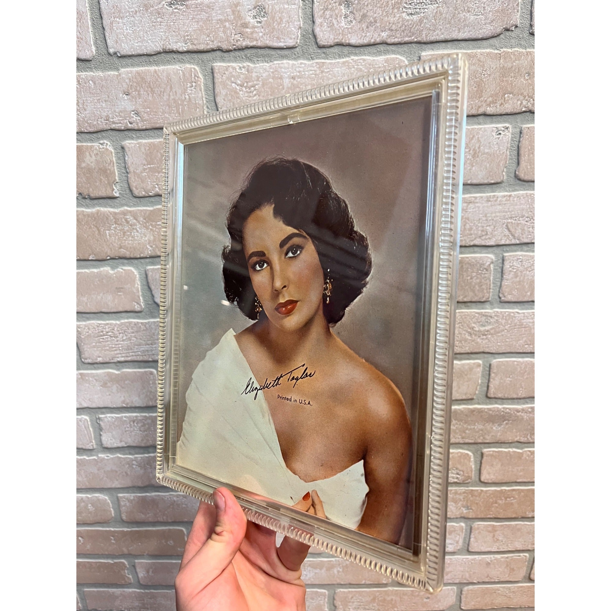 Vintage 1950s Elizabeth Taylor Actress Photo Premium Framed Nu-Dell Plastics Ribbed