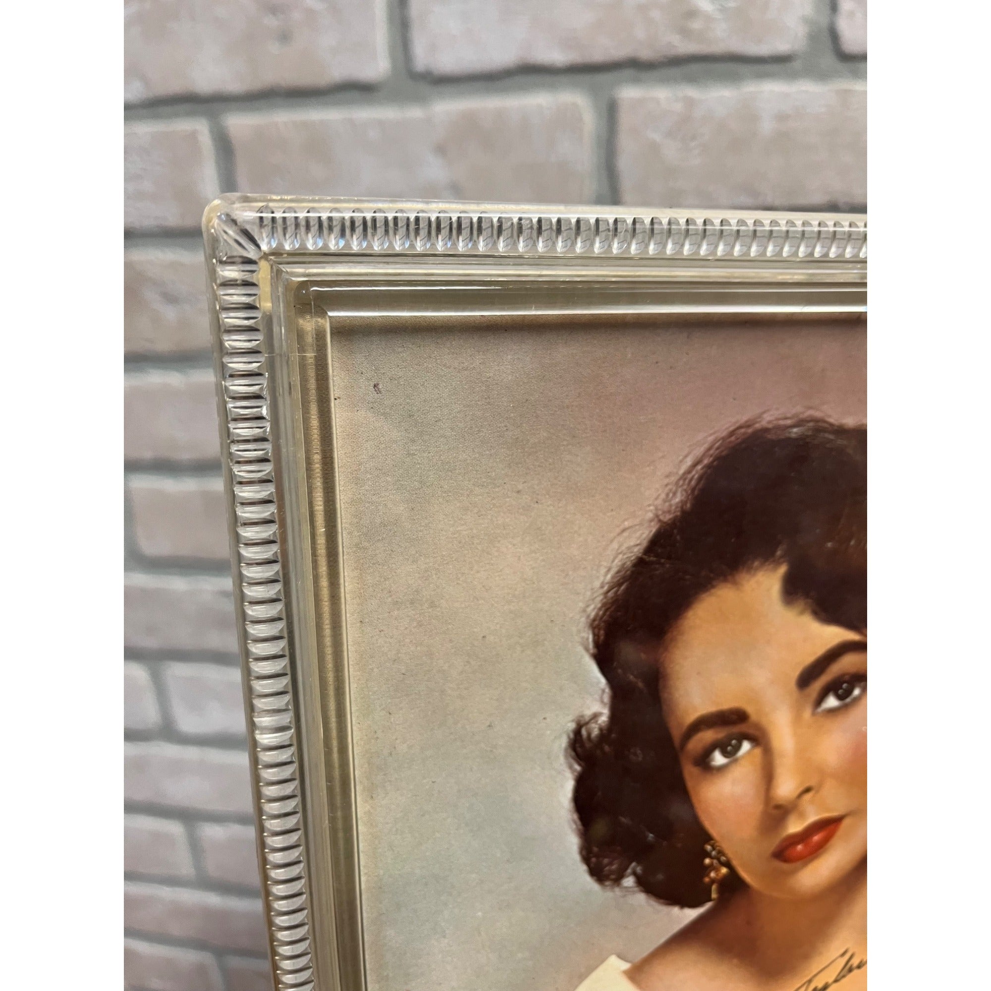 Vintage 1950s Elizabeth Taylor Actress Photo Premium Framed Nu-Dell Plastics Ribbed