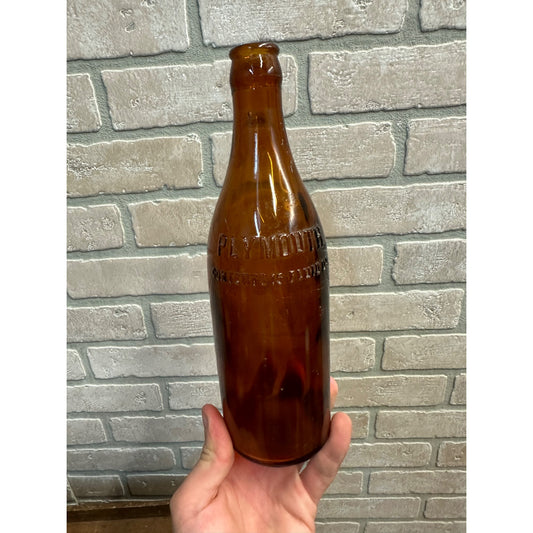 Vintage Plymouth Wis Brewing Co Amber Brown Beer Bottle 15oz Empty