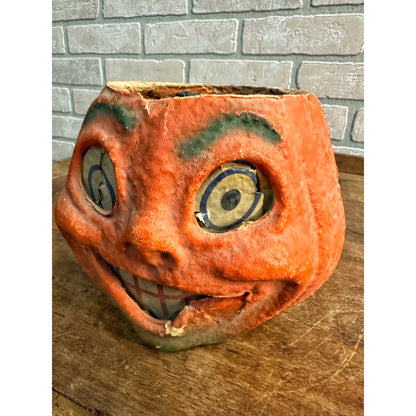 Vintage Halloween Paper Mache Pulp Jack O Lantern JOL w/ Insert 5.5"