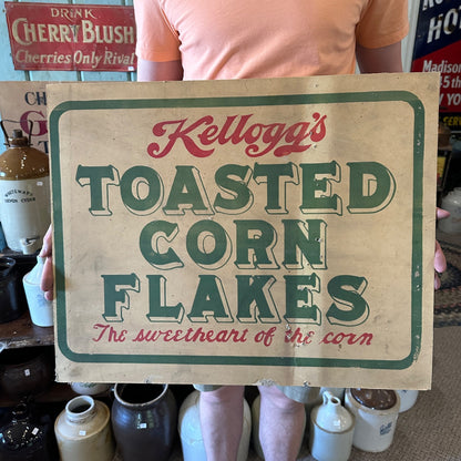 Antique 1910s Kelloggs Corn Flakes Cereal Cardbaord Advertising General Store Sign