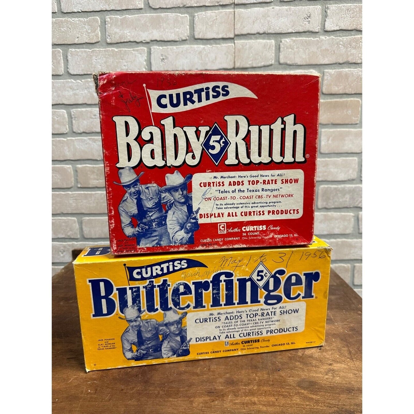 Vintage 1950s Curtiss Baby Ruth & Butterfinger Candy Boxes TV Show Texas Rangers
