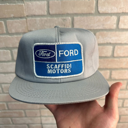 VINTAGE SCAFFIDI MOTORS FORD DEALERSHIP SERVICE HAT RETRO SNAPBACK HAT GRAY USA