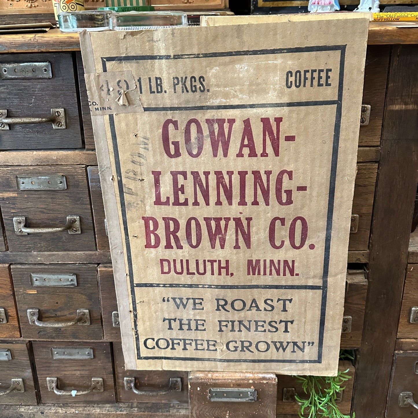 Antique 1910s Gowan Lenning Brown Coffee Cardbaord Advertising Sign