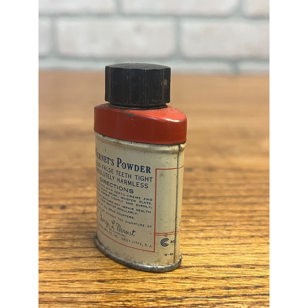 Vintage Wernet's Denture Powder Tin Small Trial Size Plastic Cap ADA Accepted False Teeth Adhesive