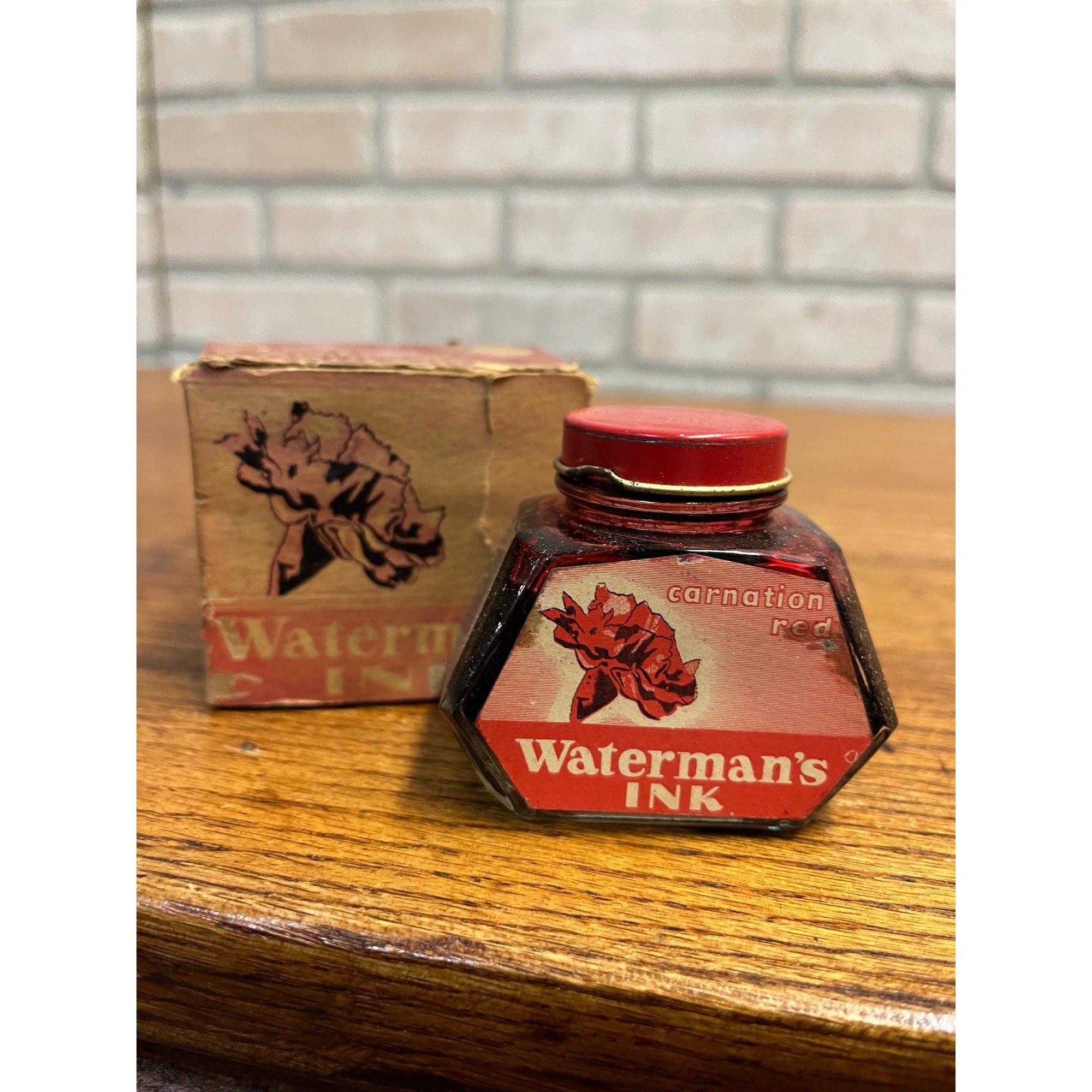 Waterman's Vintage 2 Oz Bottled Ink Carnation Red 70% Still Remains
