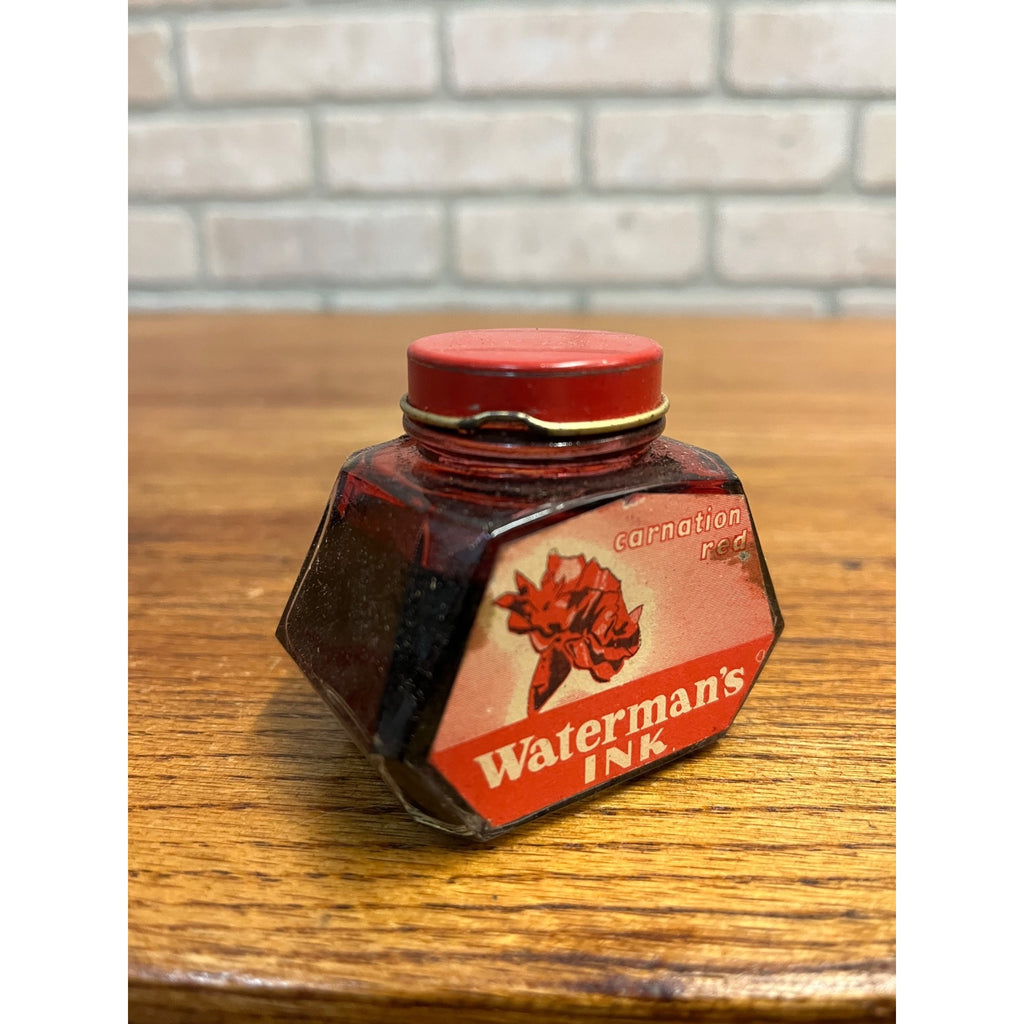 Waterman's Vintage 2 Oz Bottled Ink Carnation Red 70% Still Remains
