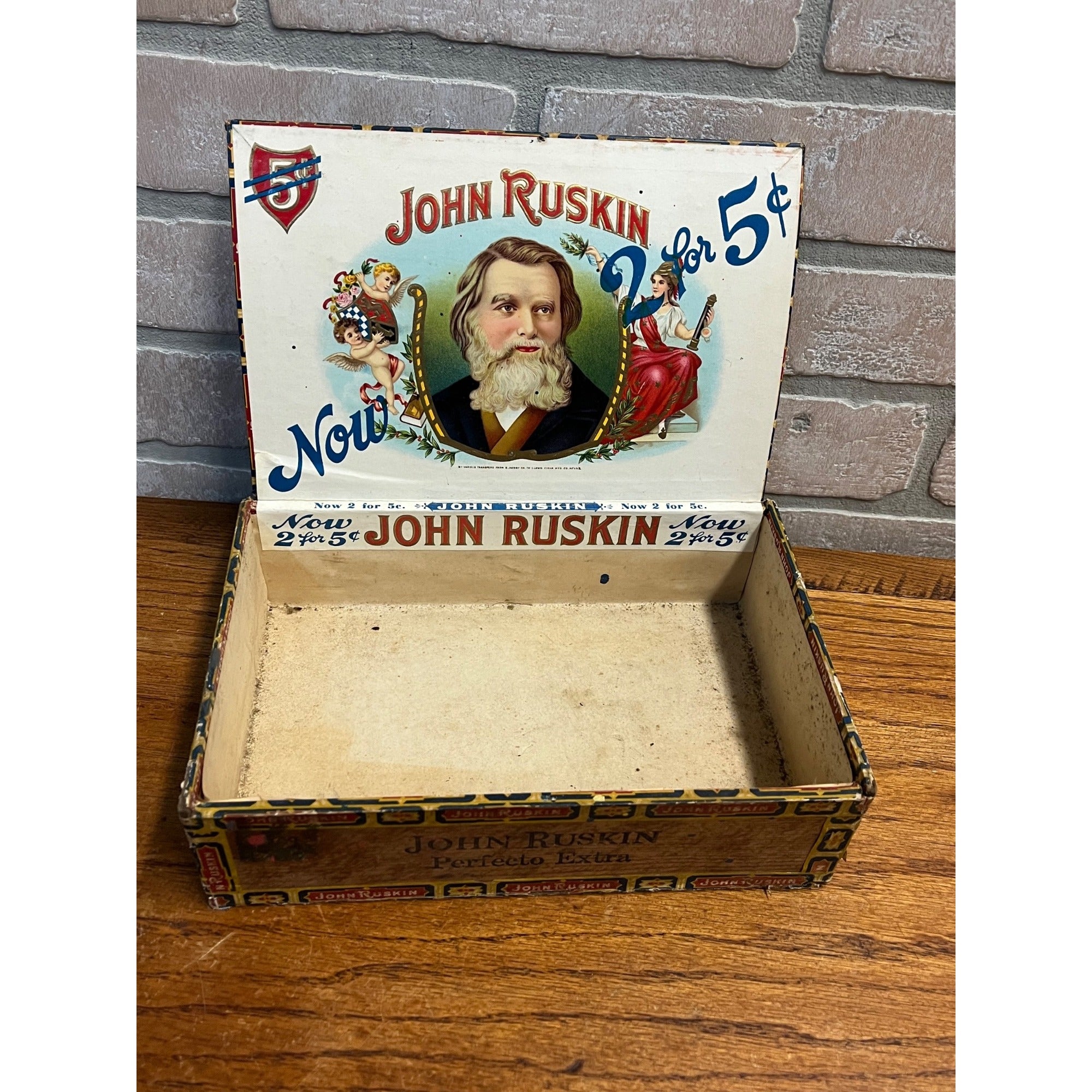 Vintage Cigar Box Wooden John Ruskin New Jersey Advertising Store Display