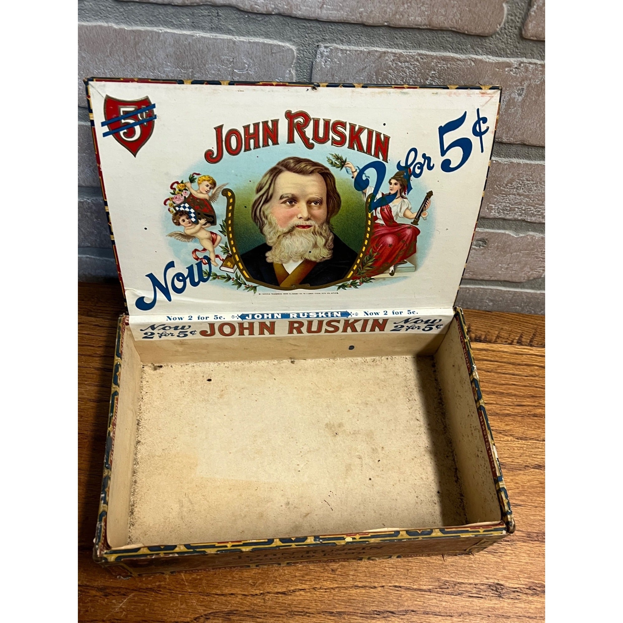 Vintage Cigar Box Wooden John Ruskin New Jersey Advertising Store Display
