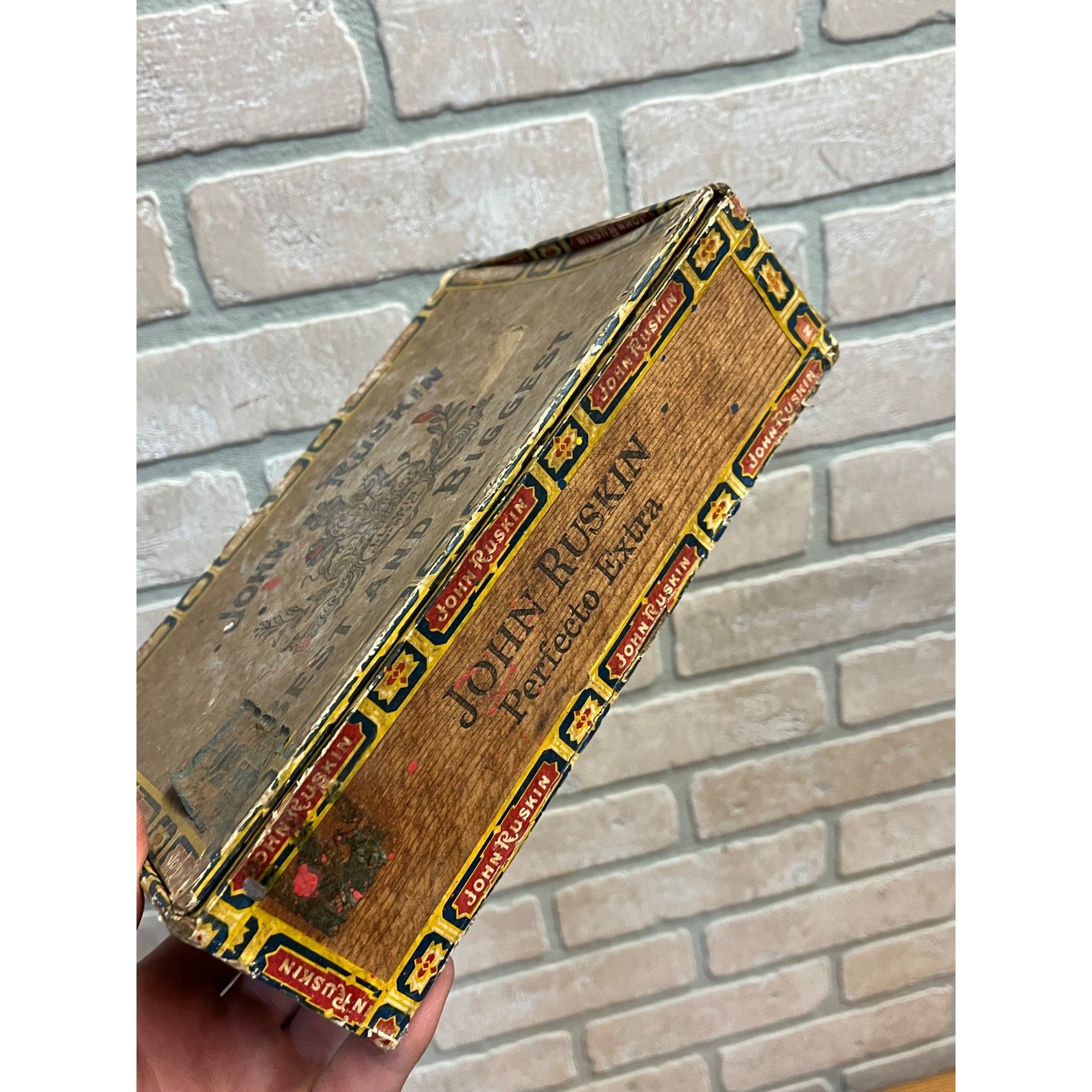 Vintage Cigar Box Wooden John Ruskin New Jersey Advertising Store Display