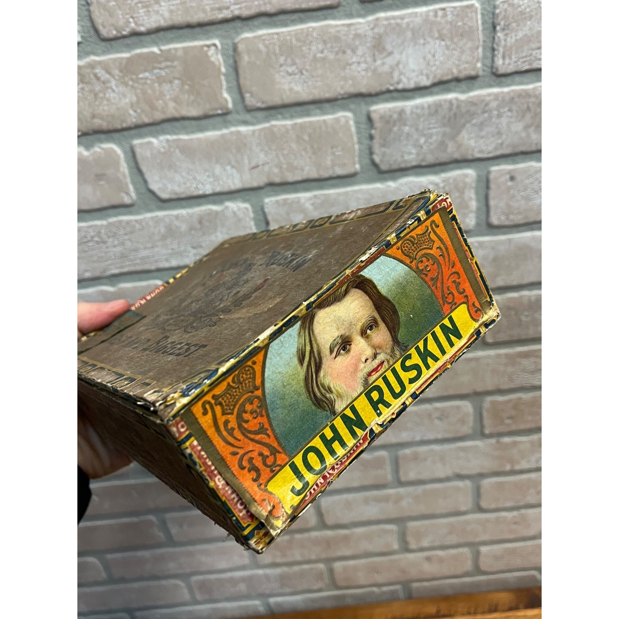 Vintage Cigar Box Wooden John Ruskin New Jersey Advertising Store Display