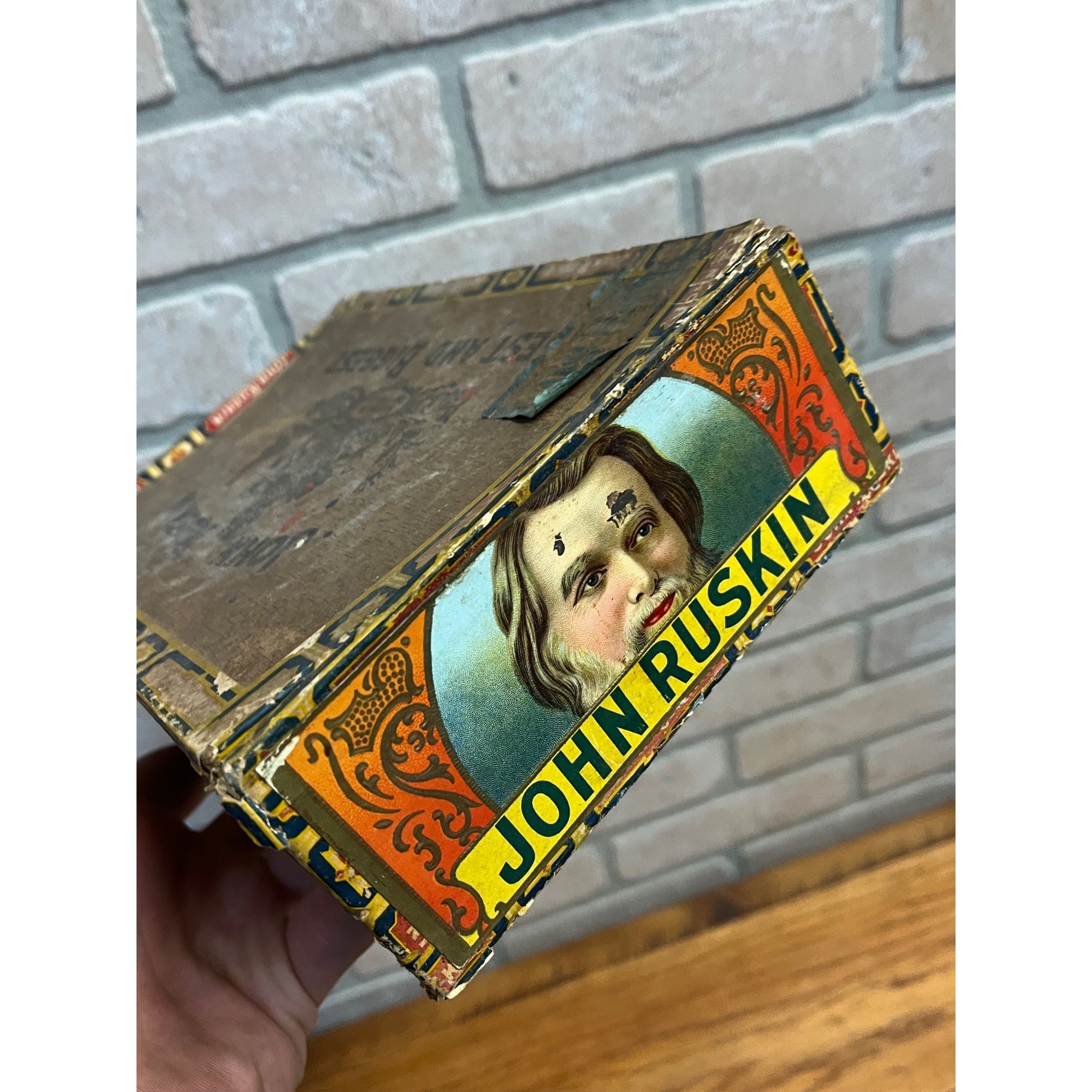Vintage Cigar Box Wooden John Ruskin New Jersey Advertising Store Display