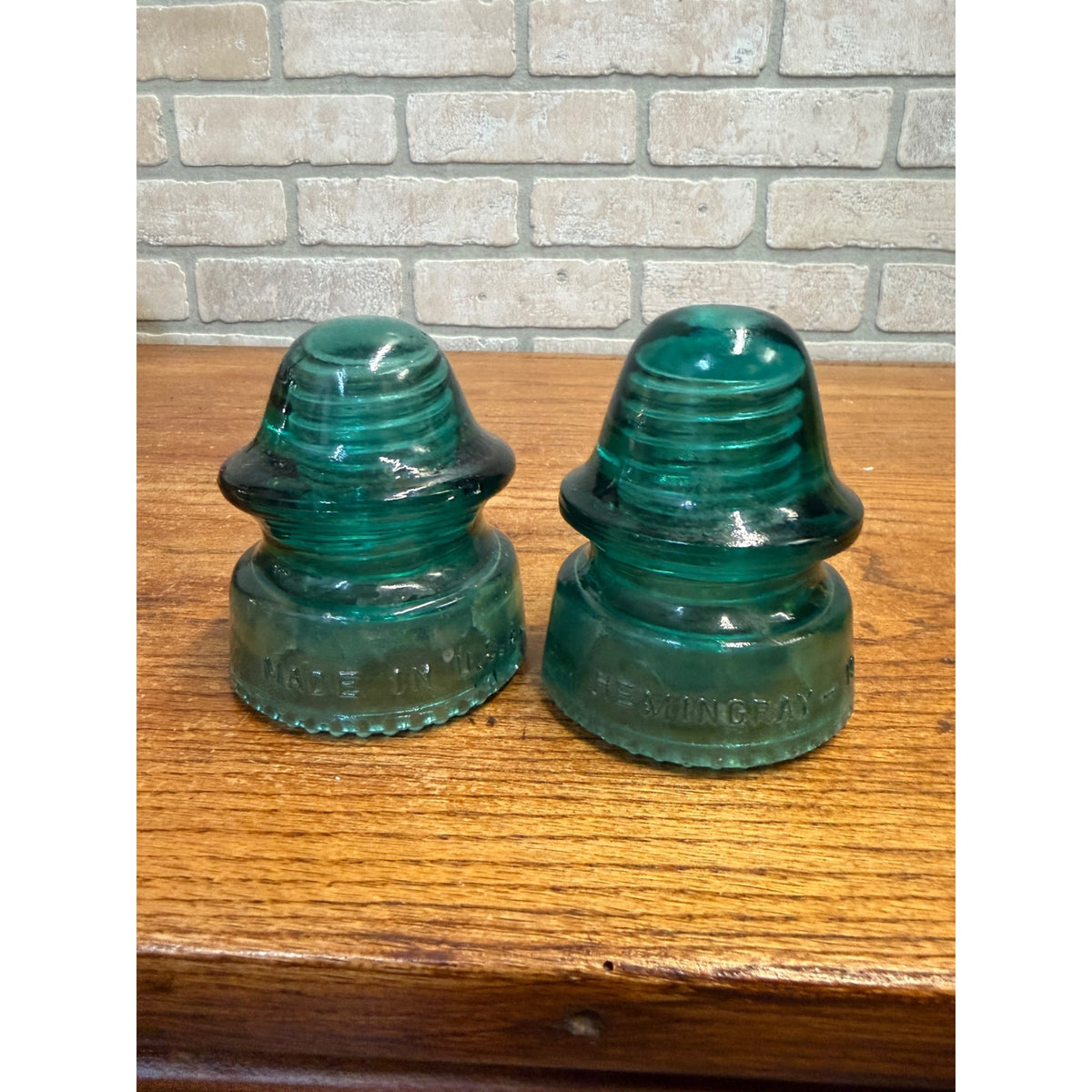 Lot of 2 Hemingray #19 & #20 Blue Teal Glass Insulators Telephone Pole