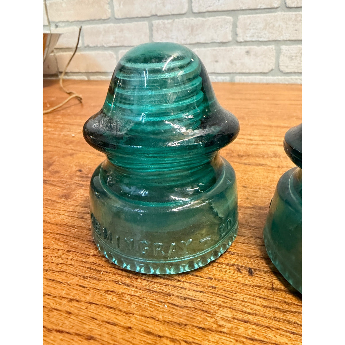 Lot of 2 Hemingray #19 & #20 Blue Teal Glass Insulators Telephone Pole