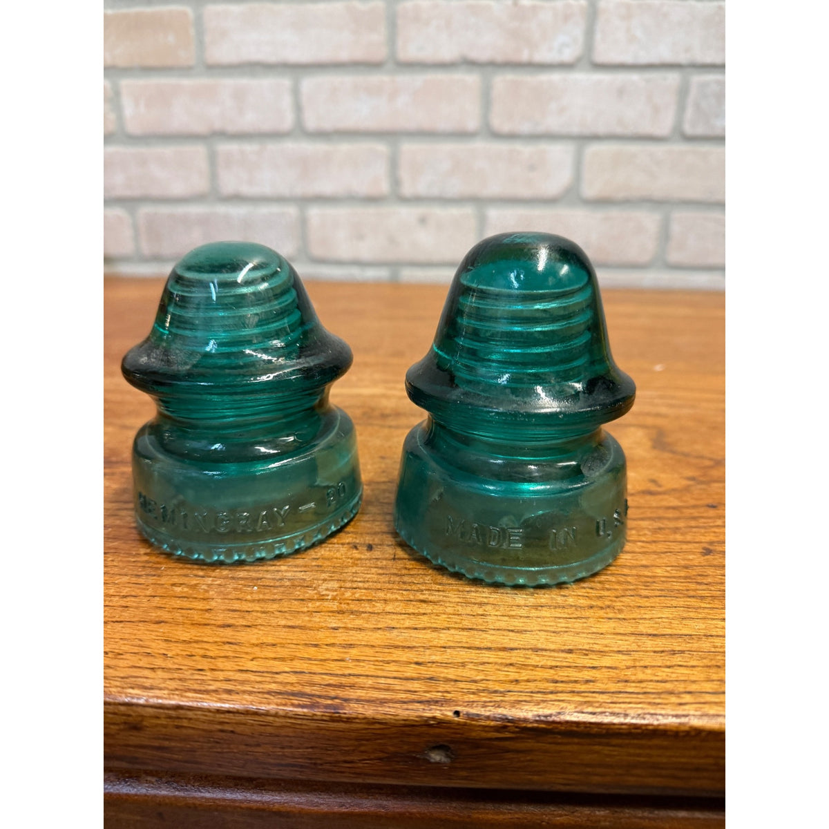 Lot of 2 Hemingray #19 & #20 Blue Teal Glass Insulators Telephone Pole