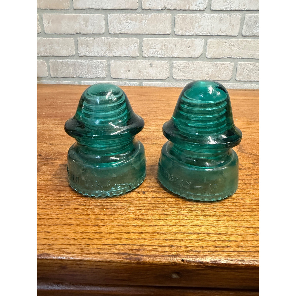 Lot of 2 Hemingray #19 & #20 Blue Teal Glass Insulators Telephone Pole