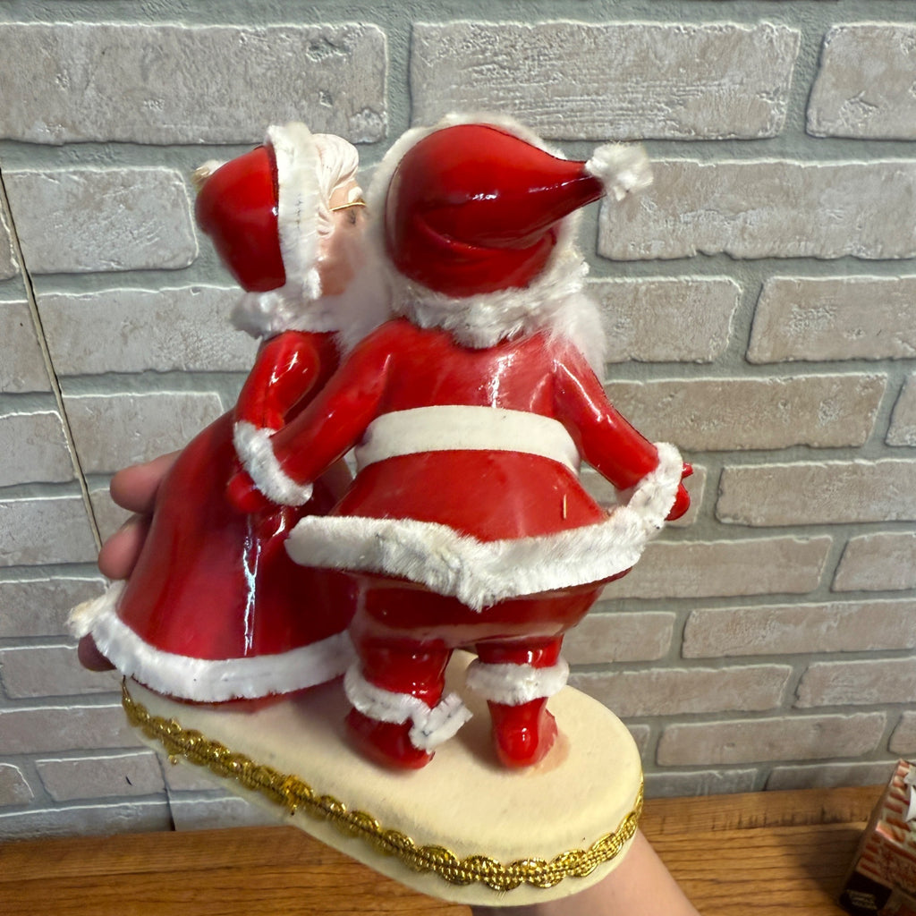 Vintage Plastic Mr. & Mrs. Santa Claus Kissing Vintage Blow Mold Figurine Japan