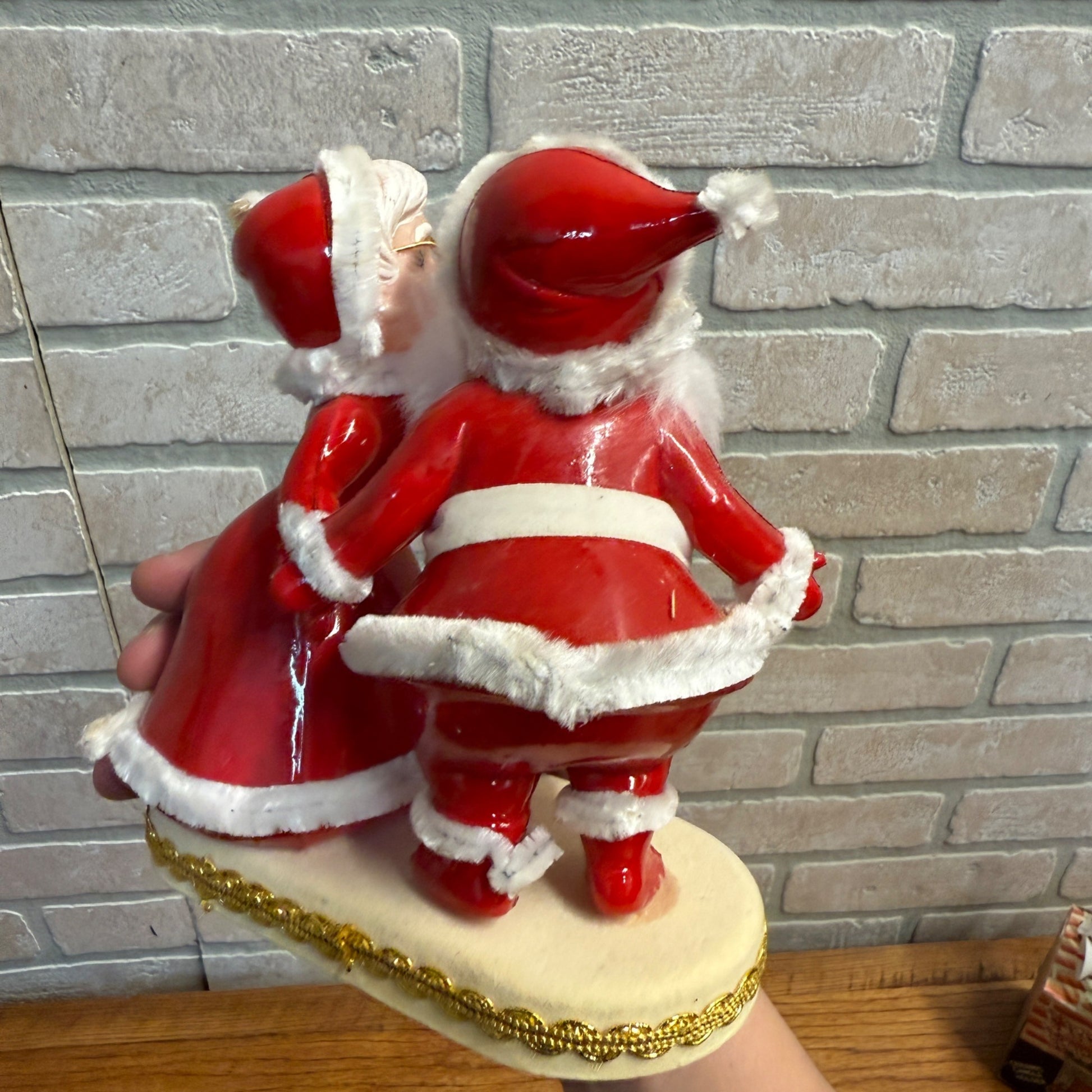 Vintage Plastic Mr. & Mrs. Santa Claus Kissing Vintage Blow Mold Figurine Japan