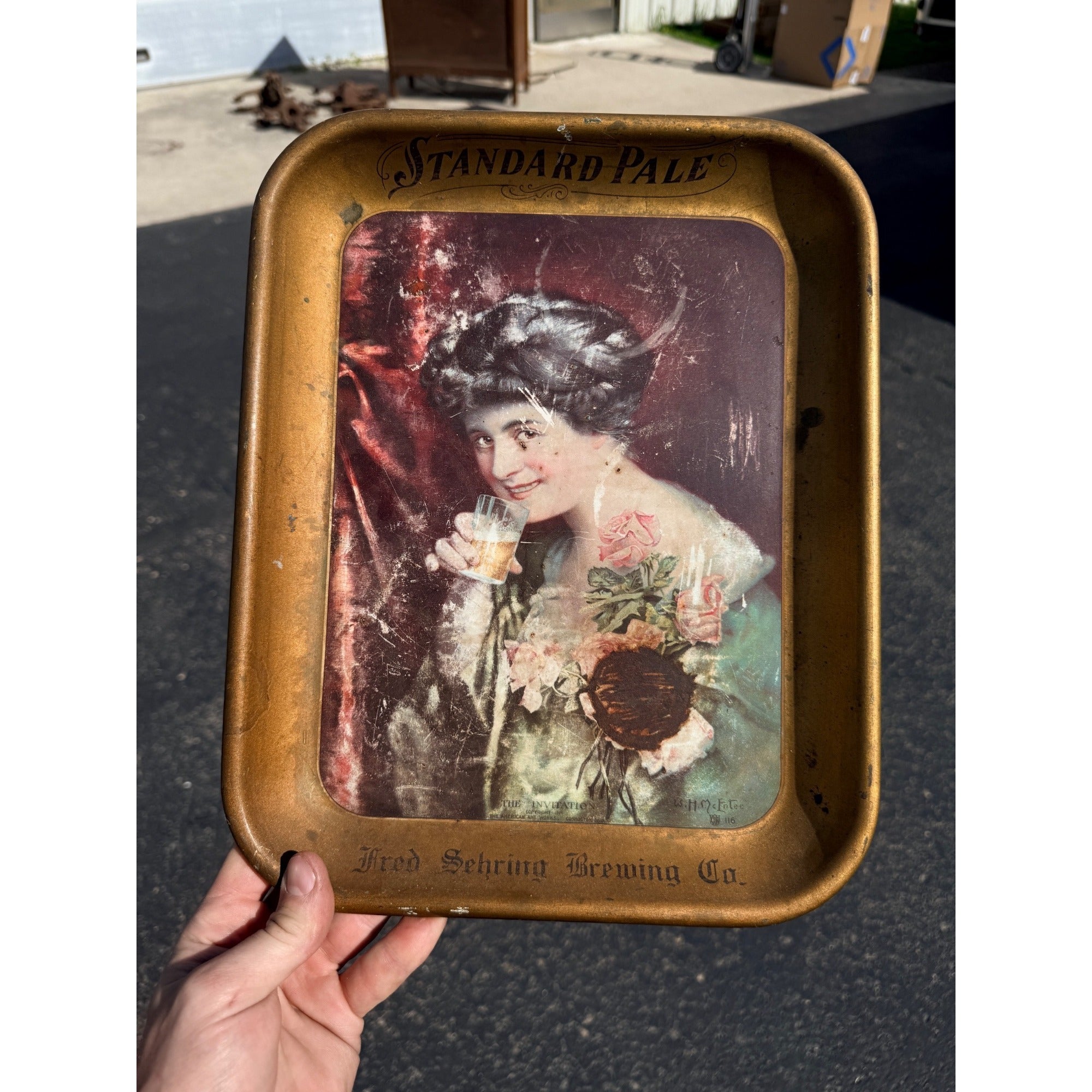 Vintage Pre-Prohibition Beer Tray Fred Sehring Brewing Co. Joliet Illinois