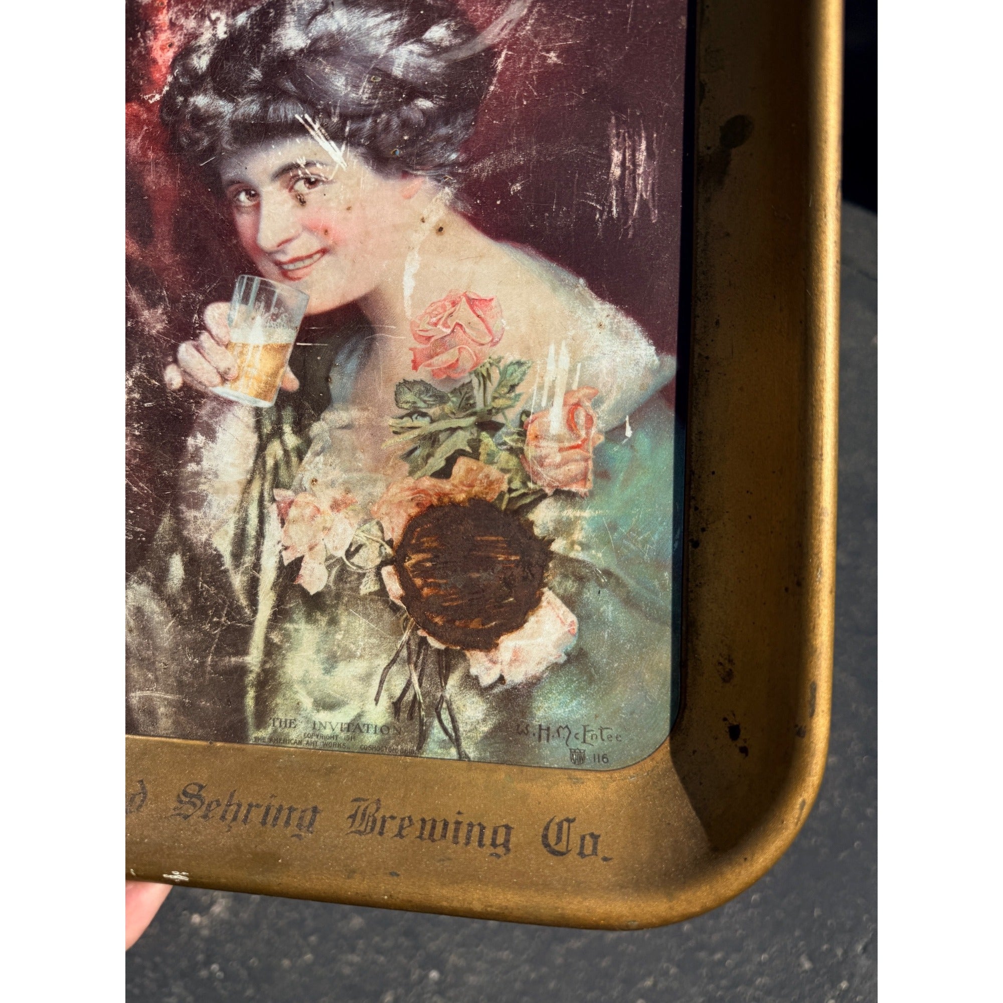 Vintage Pre-Prohibition Beer Tray Fred Sehring Brewing Co. Joliet Illinois