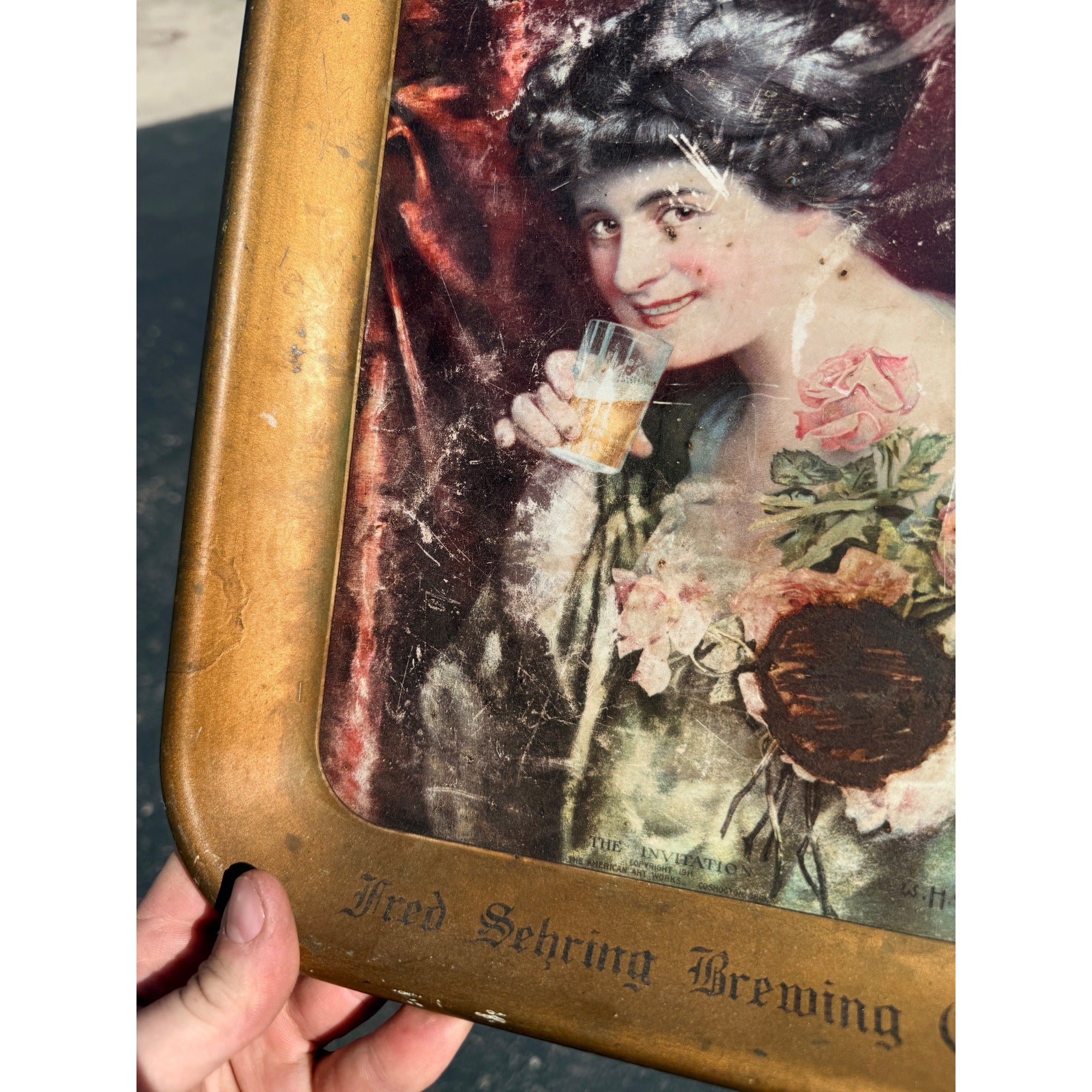 Vintage Pre-Prohibition Beer Tray Fred Sehring Brewing Co. Joliet Illinois