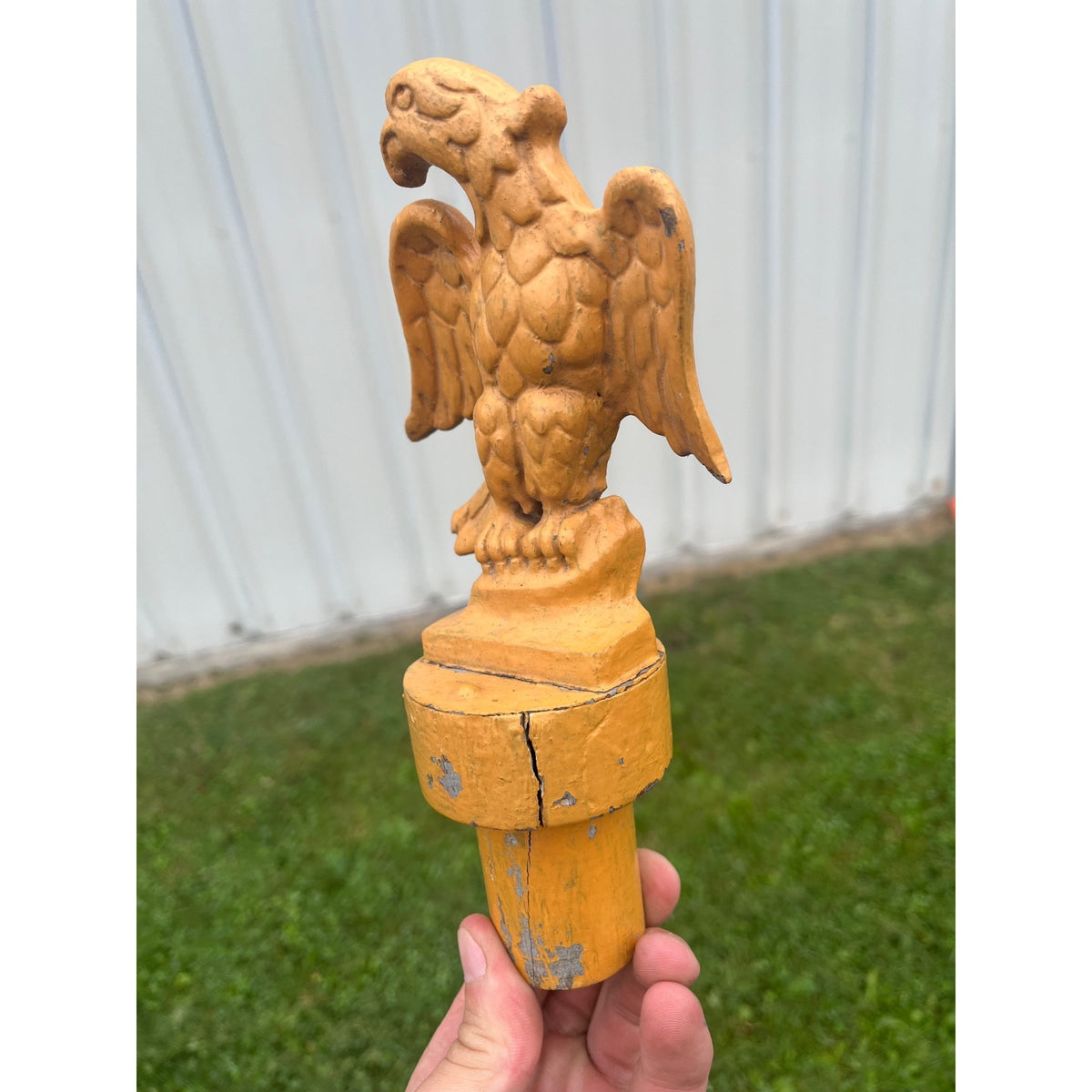 Antique Carved Wood American Eagle Finial Flagpole Patriotic Architectural Salvage