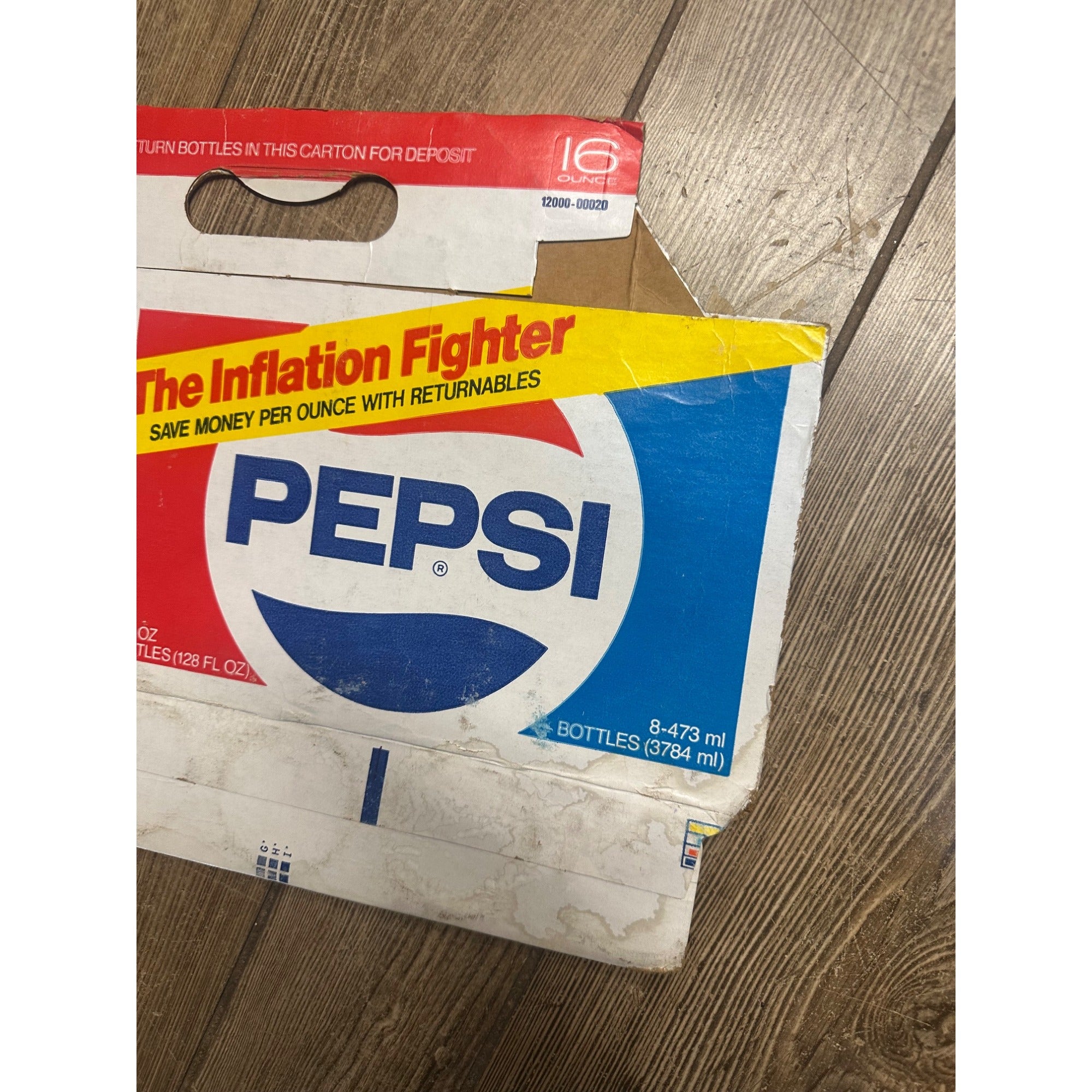 Pepsi  Cardboard Carrier Eight Pack Carton Bottle 16oz Vintage Inflation Fighter