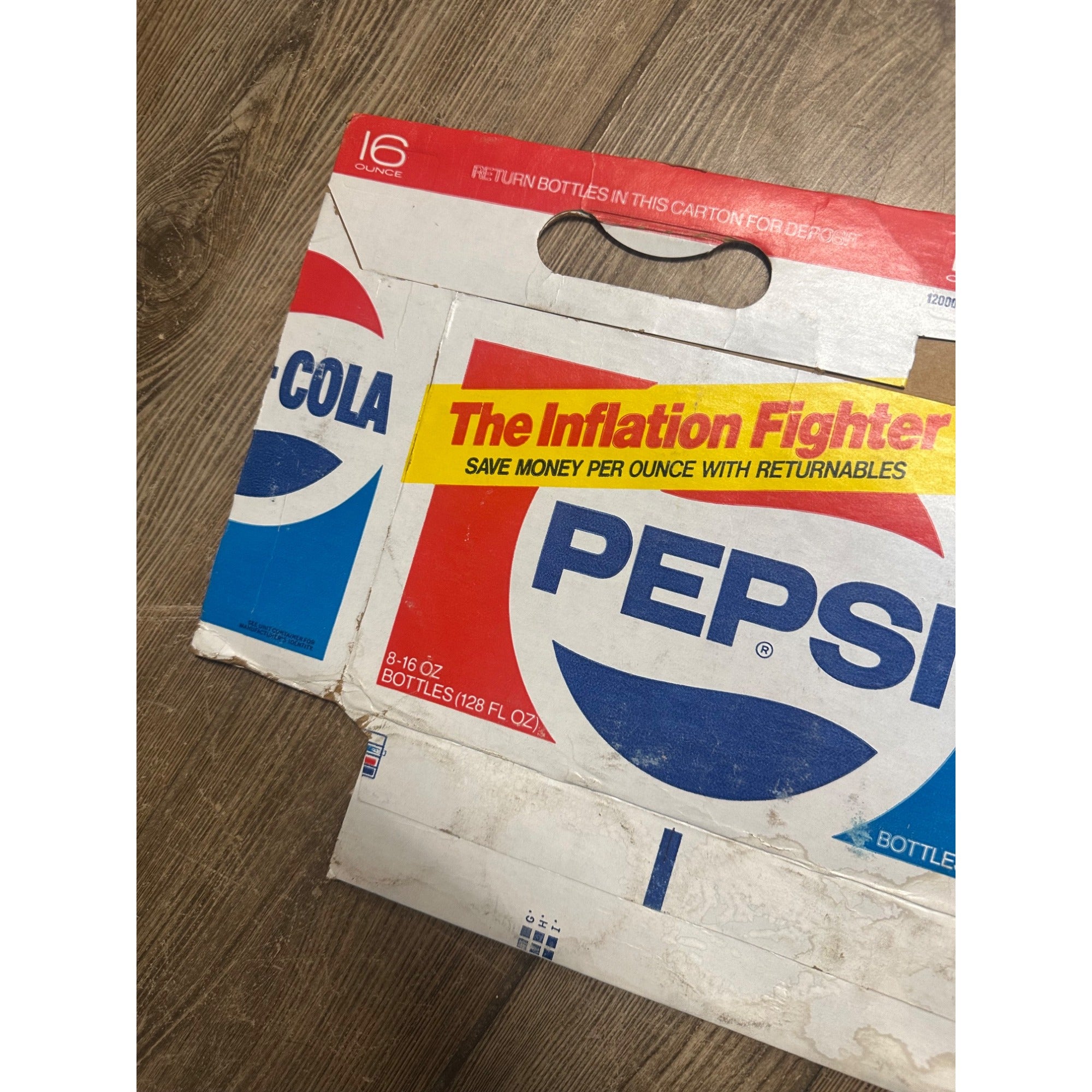 Pepsi  Cardboard Carrier Eight Pack Carton Bottle 16oz Vintage Inflation Fighter